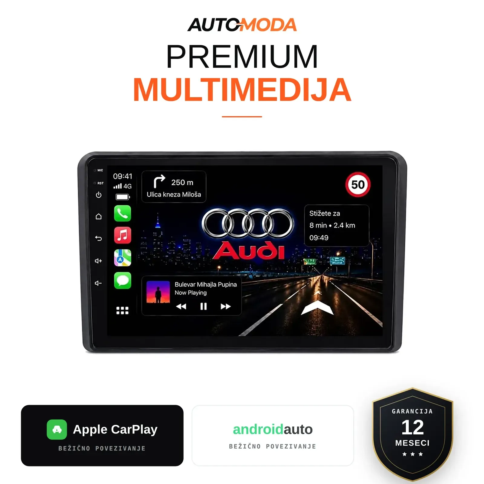 Audi A4/A5 multimedija 10" — Android, CarPlay, navigacija
