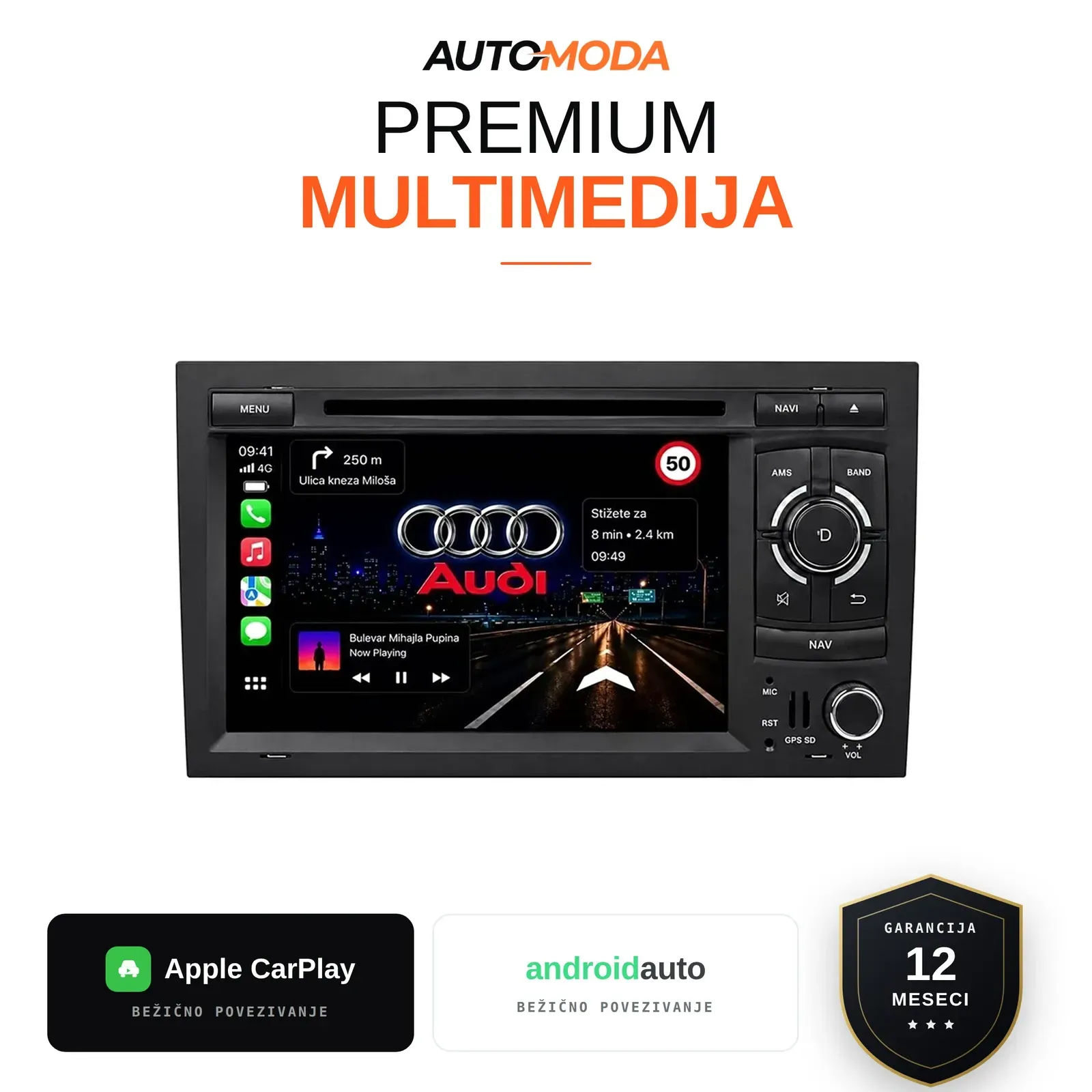 Audi A4 multimedija 7" — Android, CarPlay, navigacija