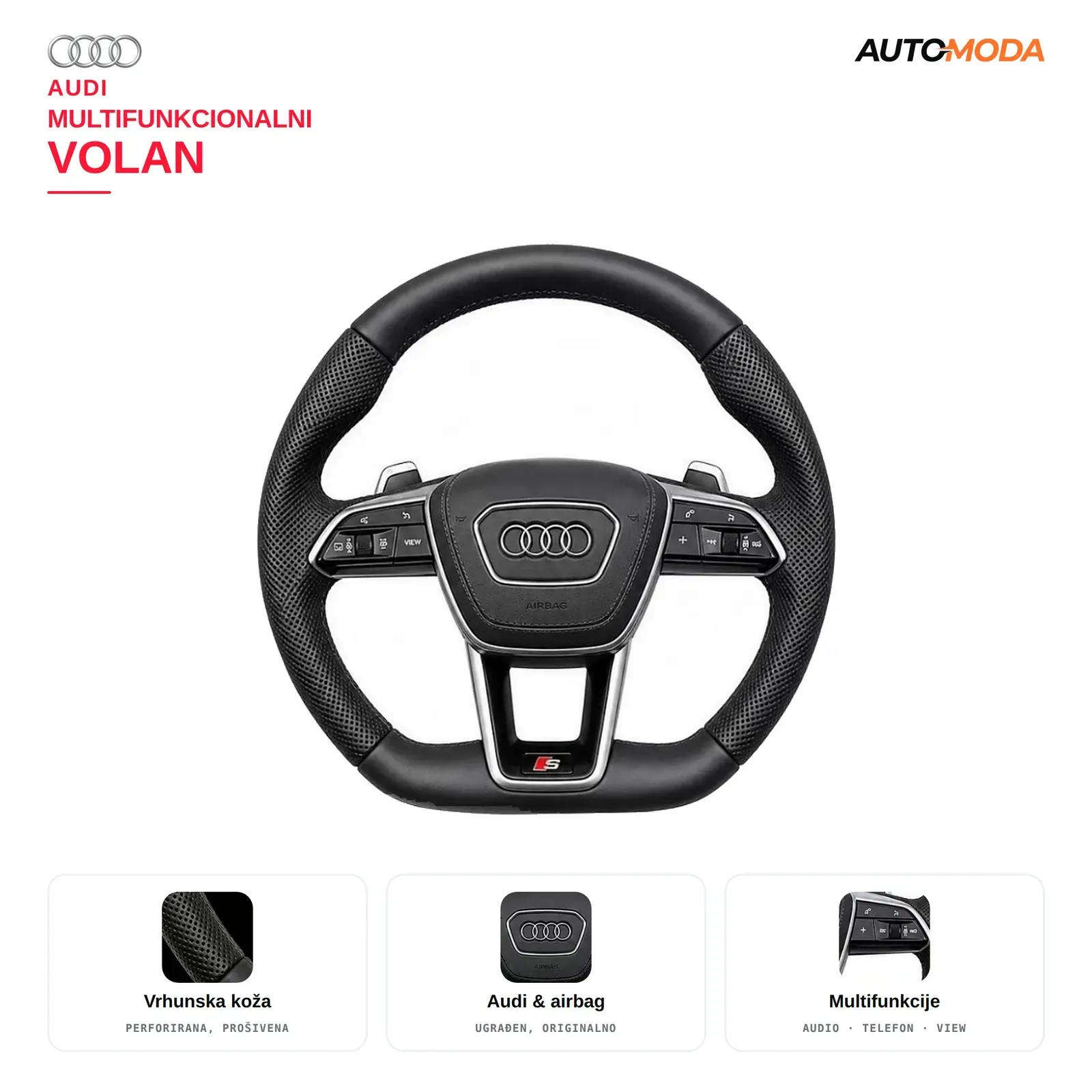 Audi Multifunkcionalni volan S (A1 / A3 / A4 / A5 / A6 / A7 / A8 / TT / Q3 / Q5 / Q7 / Q8)