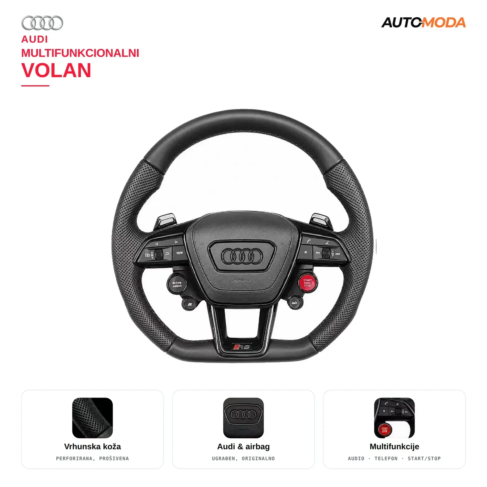 Audi Multifunkcionalni volan RS (A1 / A3 / A4 / A5 / A6 / A7 / A8 / TT / Q3 / Q5 / Q7 / Q8)