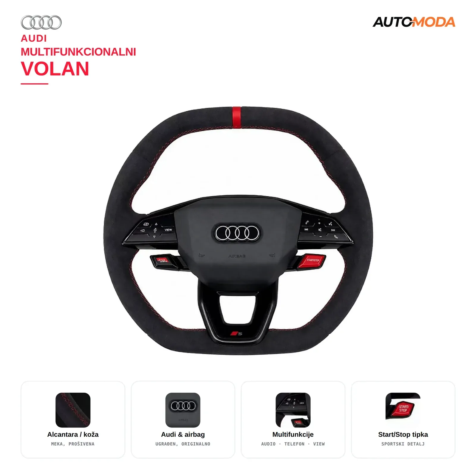 Audi Multifunkcionalni volan Alcantara (A1 / A3 / A4 / A5 / A6 / A7 / A8 / TT / Q3 / Q5 / Q7 / Q8)