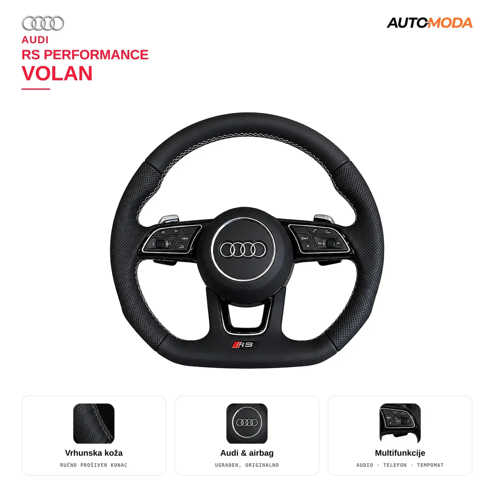 Audi RS Performance volan (A1 / A3 / A4 / A5 / A6 / A7 / A8 / TT / Q3 / Q5 / Q7 / Q8)