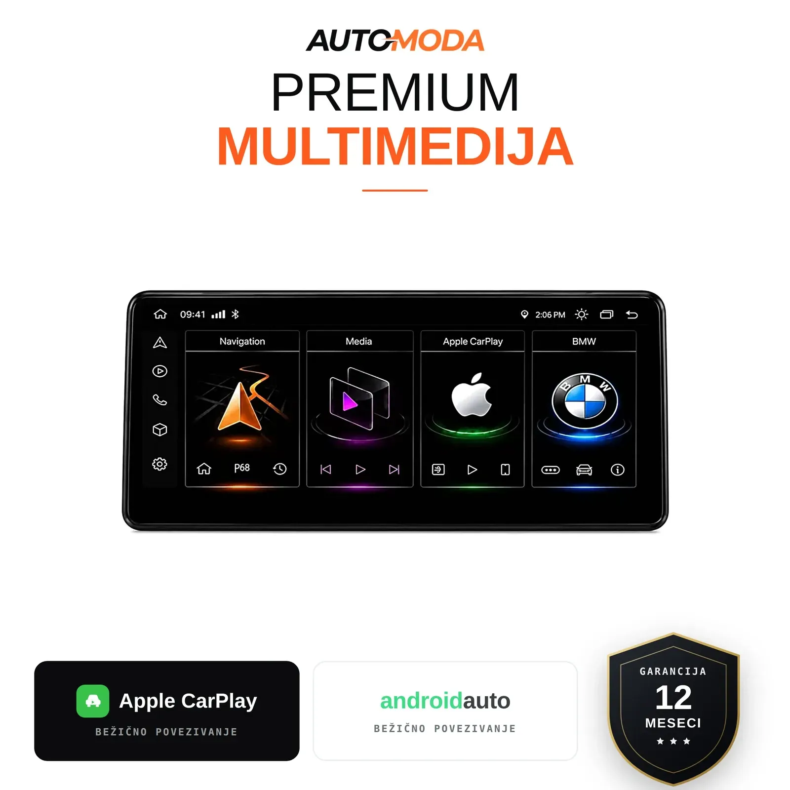 BMW 3 serija E90/E91/E92 multimedija 12" — Android, CarPlay, navigacija