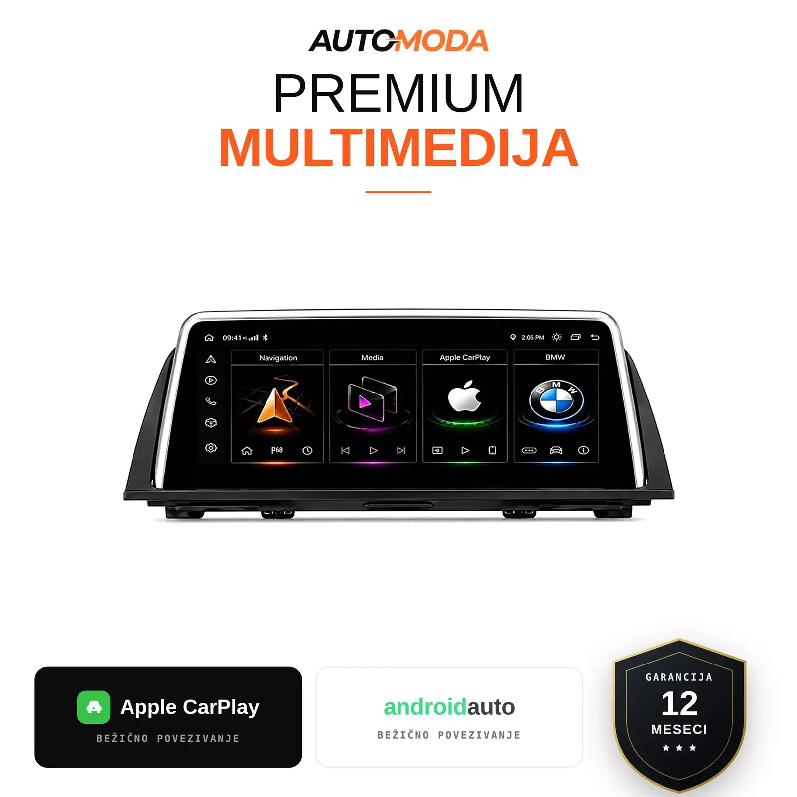 BMW 5 serija F10 multimedija 12" (verzija 2) — Android, CarPlay, navigacija