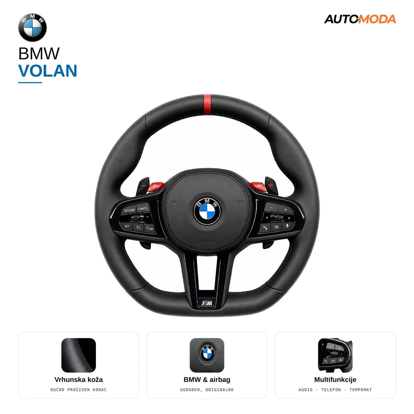 BMW M Performance volan — M1/M2 (3 G20 / 4 G22 / 5 G30 / 8 G15 / X3 G01 / X4 G02 / X5 G05 / X6 G06 / X7 G07)
