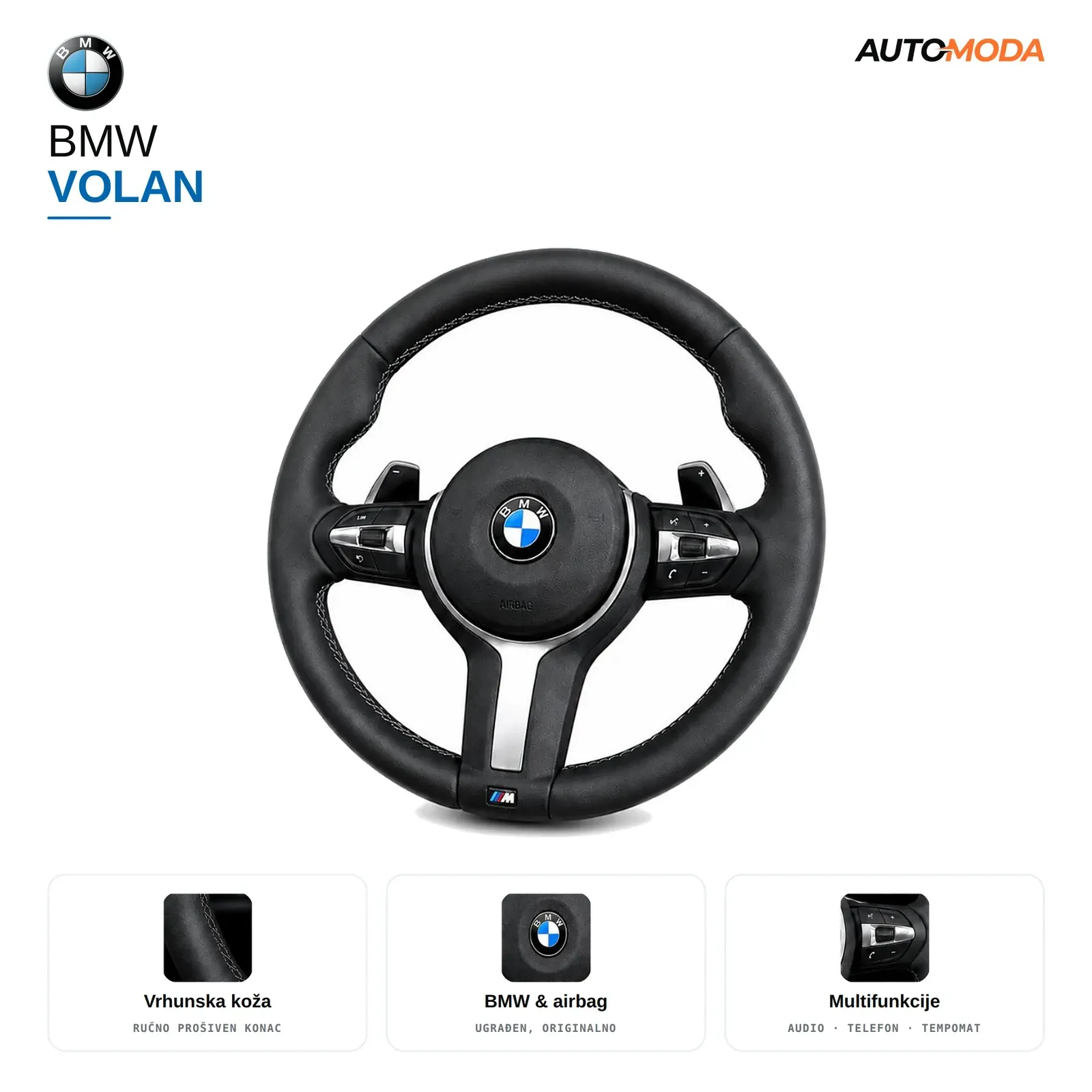 BMW Performance volan — perforirana koža (1 F20 / 1 F40 / 3 F30 / 4 F32 / 5 F10 / X1 F48 / X3 F25 / X5 F15 / X6 F16)