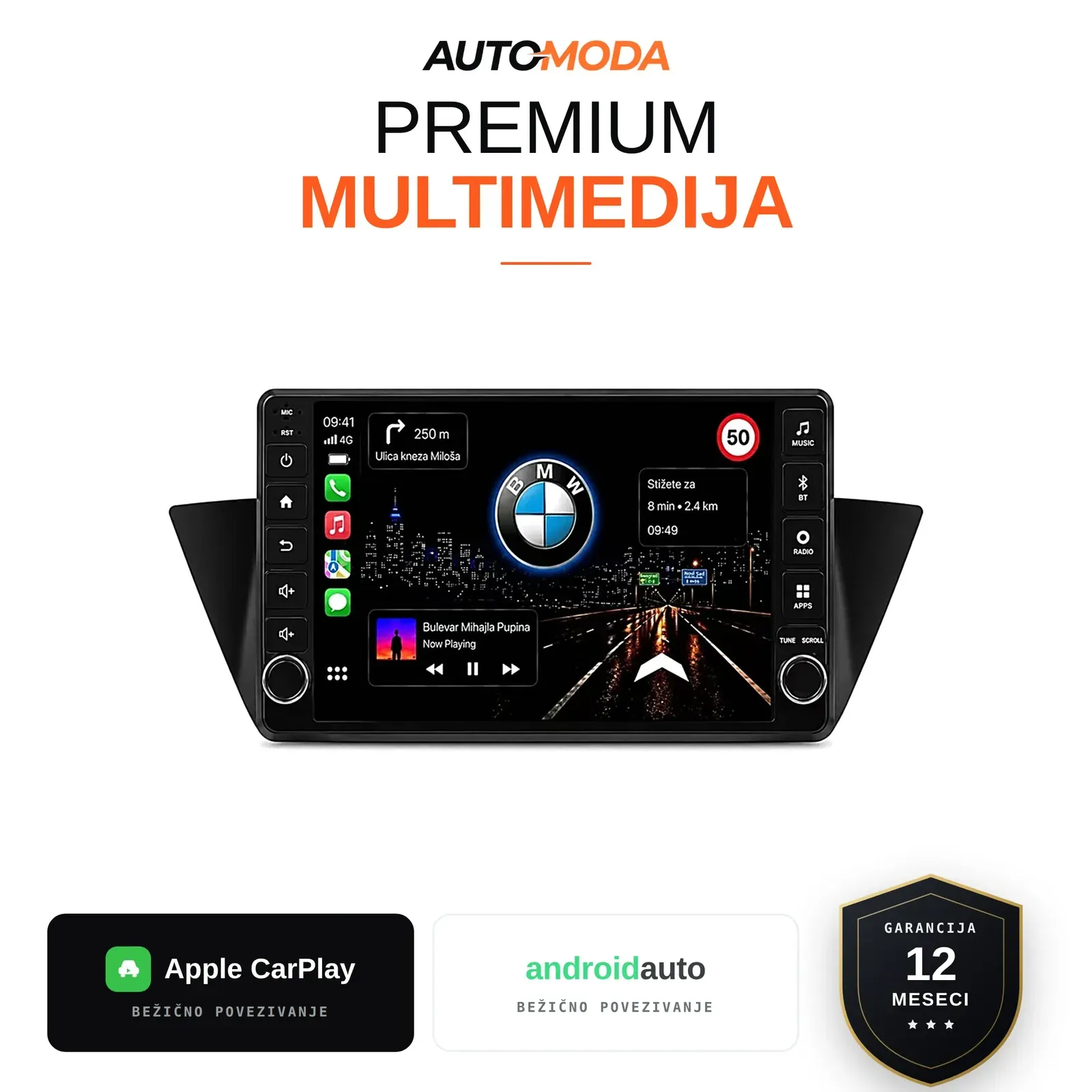 BMW X1 multimedija 10" (puna dugmad) — Android, CarPlay, navigacija