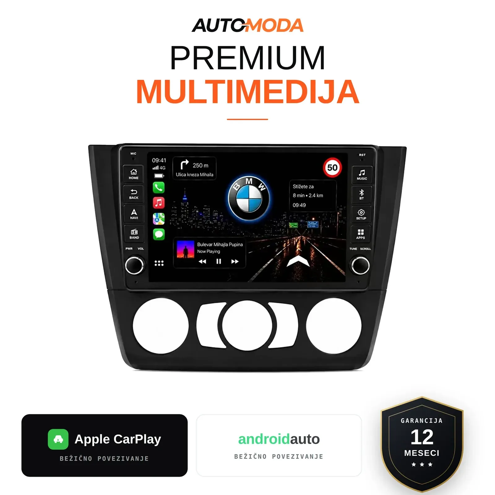 BMW 1 serija (manuelna klima, fizička dugmad) multimedija 10" — Android, CarPlay, navigacija