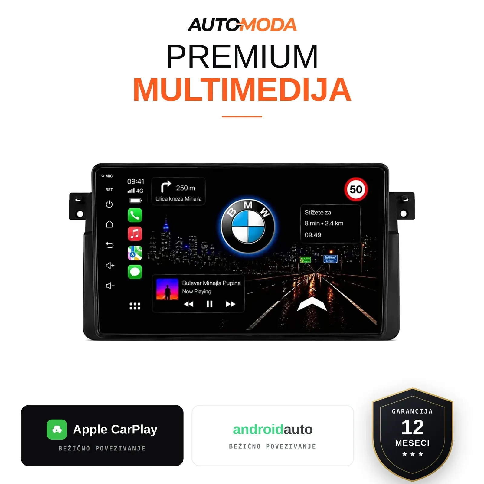 BMW 3 serija E46 multimedija 10" — Android, CarPlay, navigacija