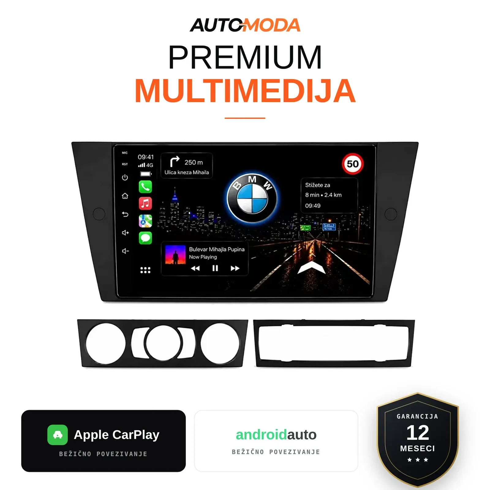 BMW 3 serija E90/E91/E92 multimedija 10" — Android, CarPlay, navigacija