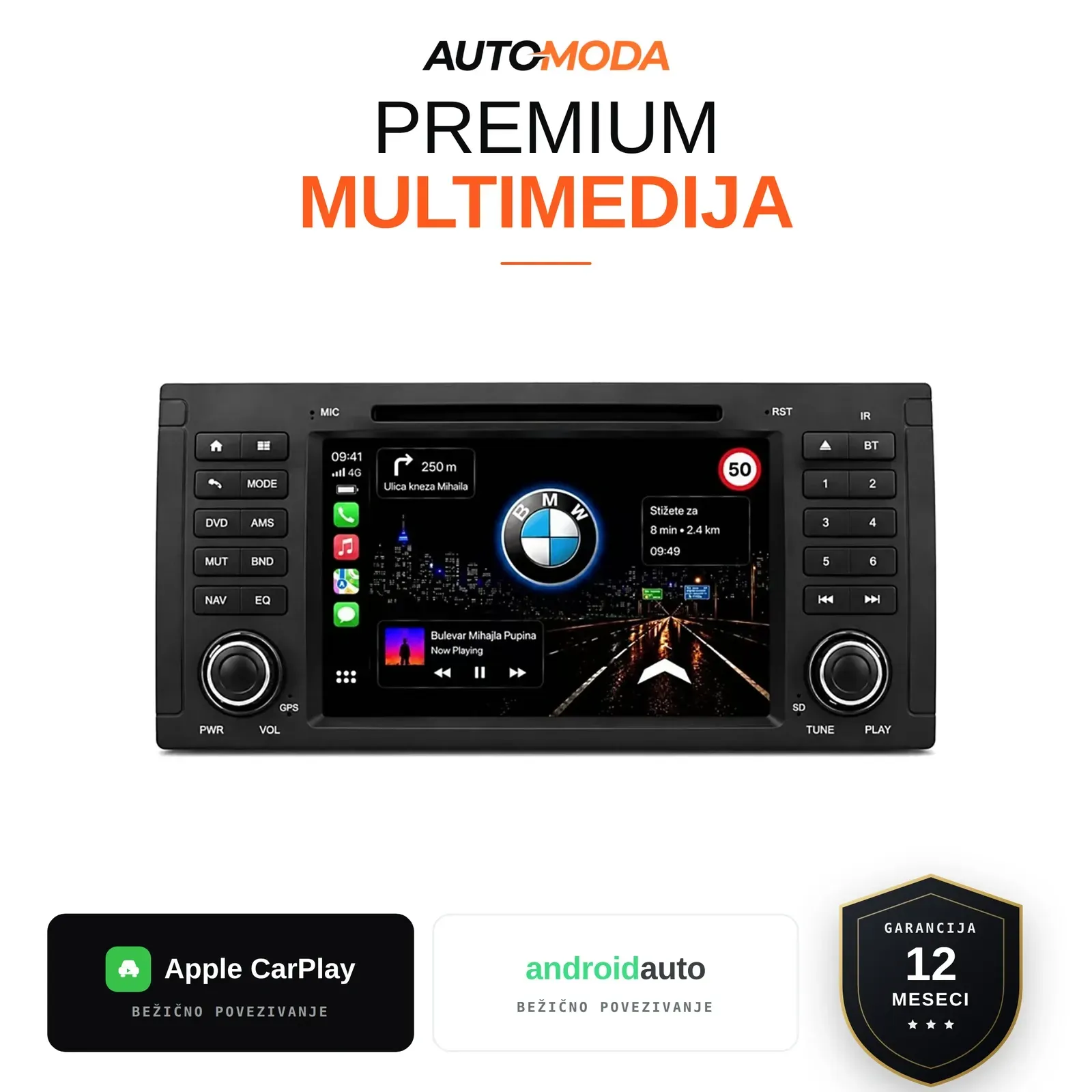 BMW 5 E39 / 7 E38 / X5 E53 multimedija 7" — Android, CarPlay, navigacija