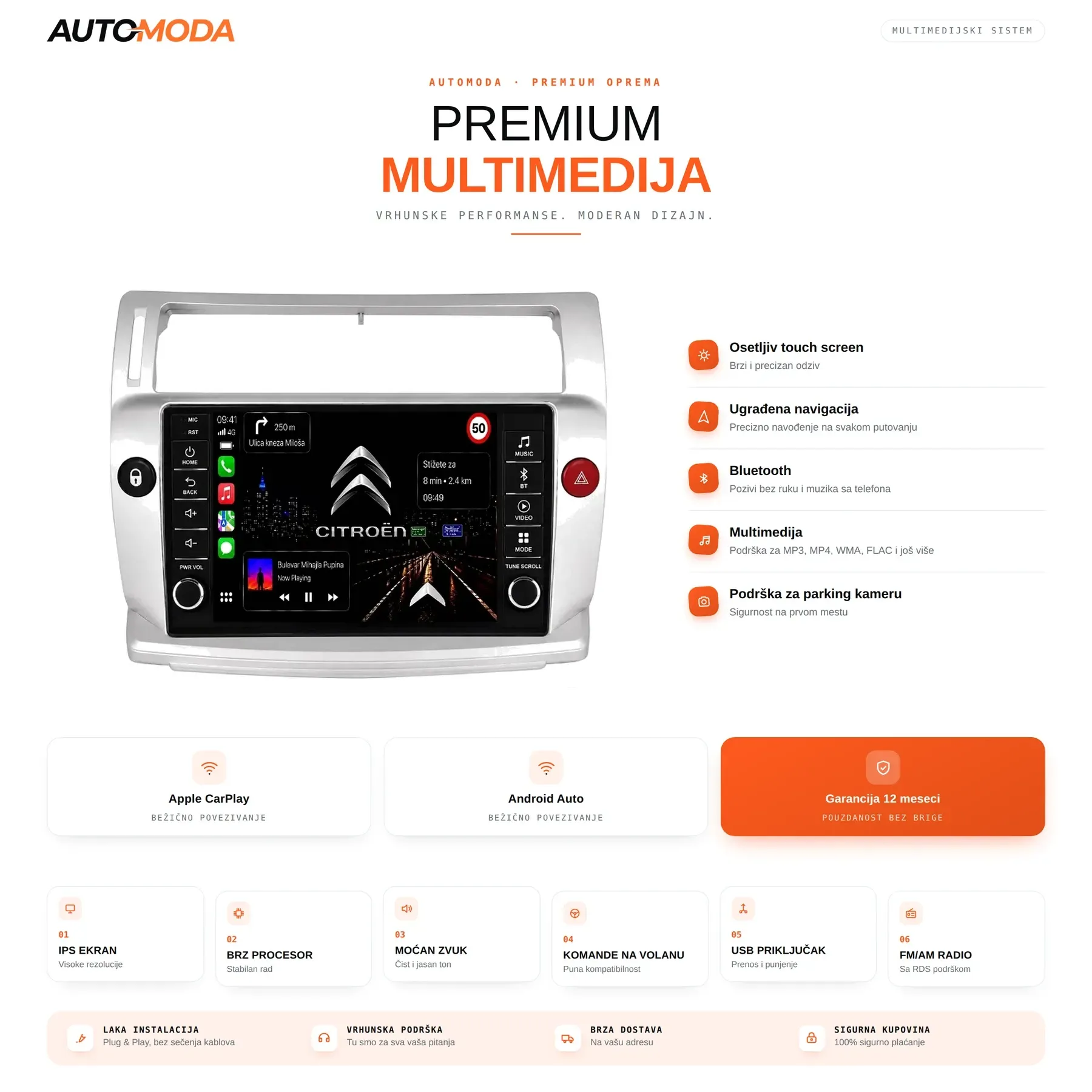 Citroen C4 — touch screen, navigacija, Bluetooth, parking kamera i specifikacije