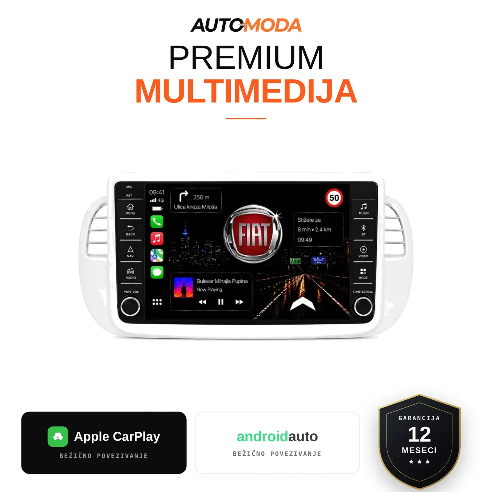 Fiat 500 multimedija 10"