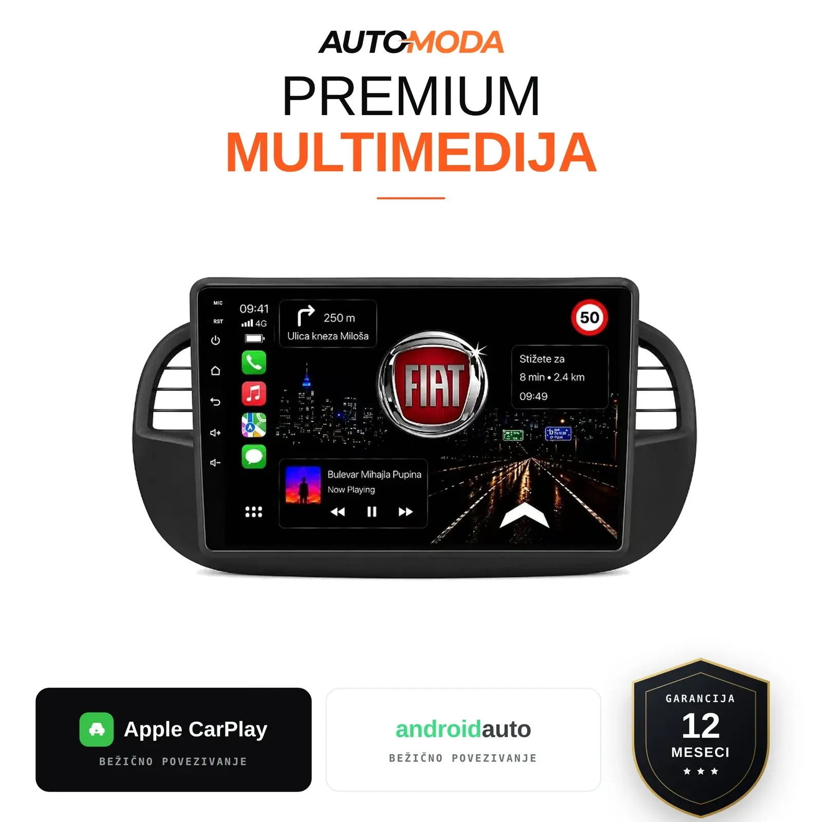 Fiat 500 multimedija 10"