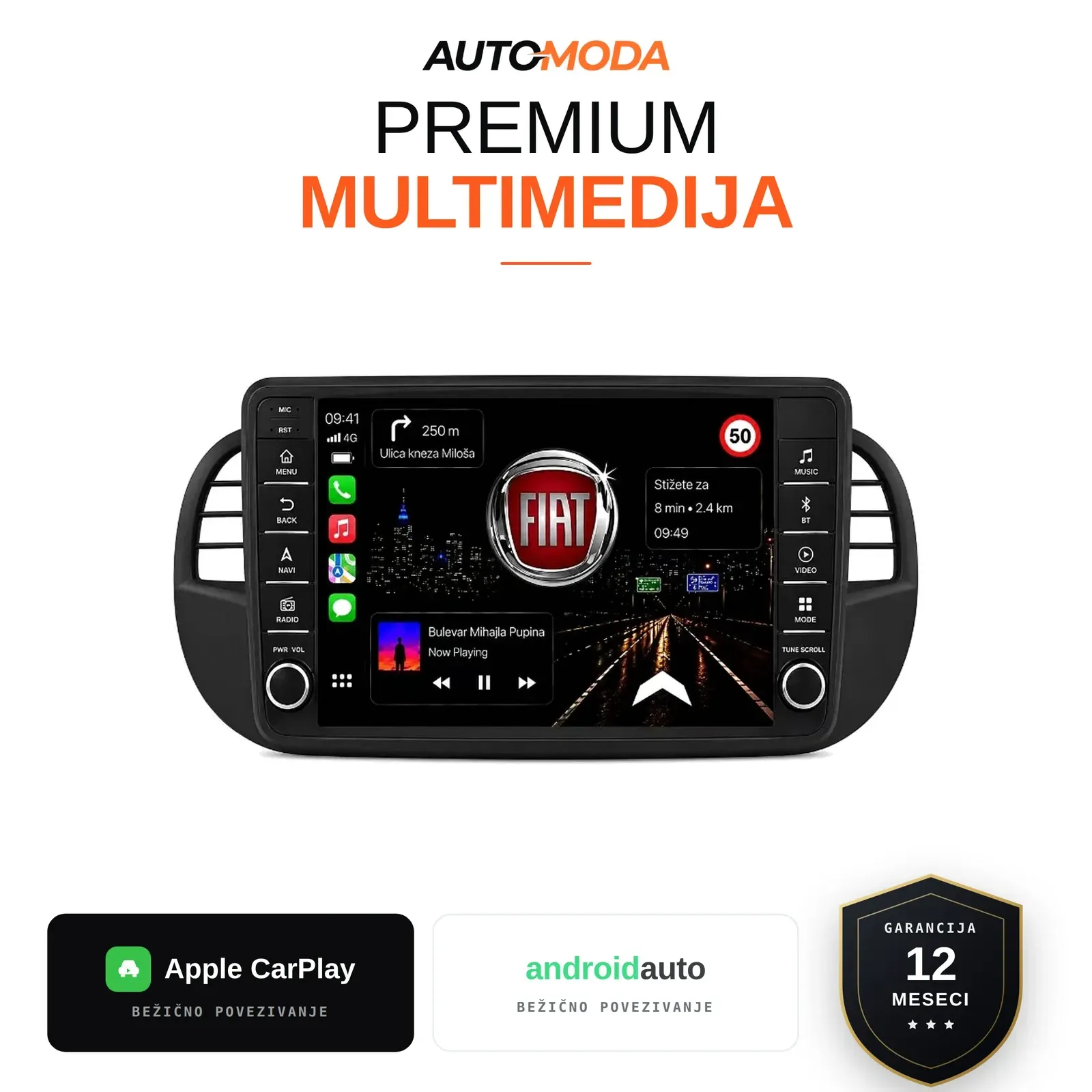 Fiat 500 multimedija 10"