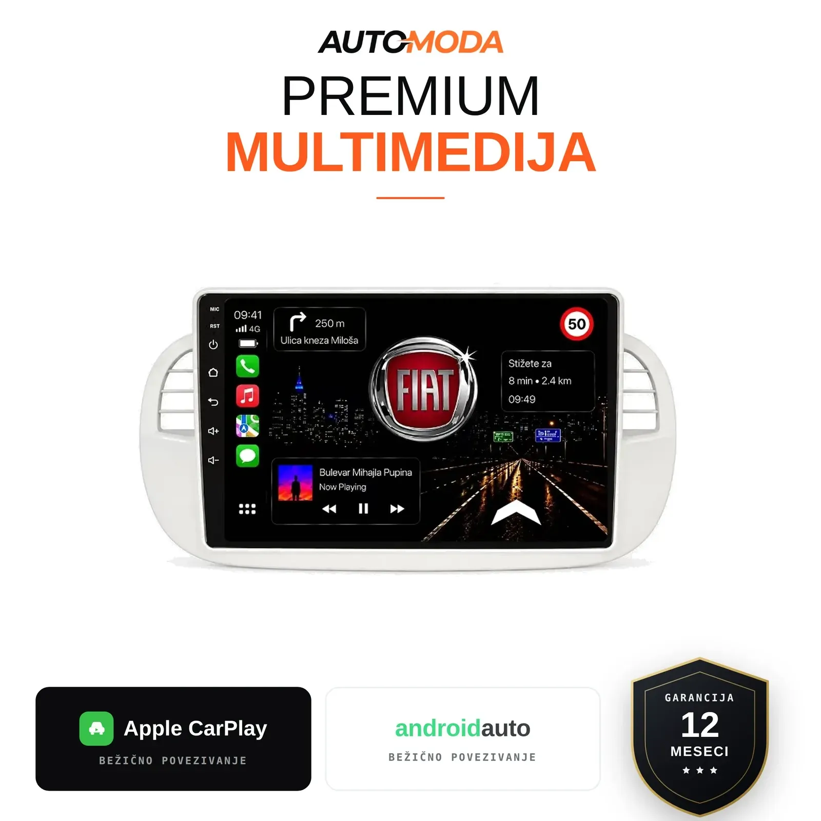Fiat 500 multimedija 10"