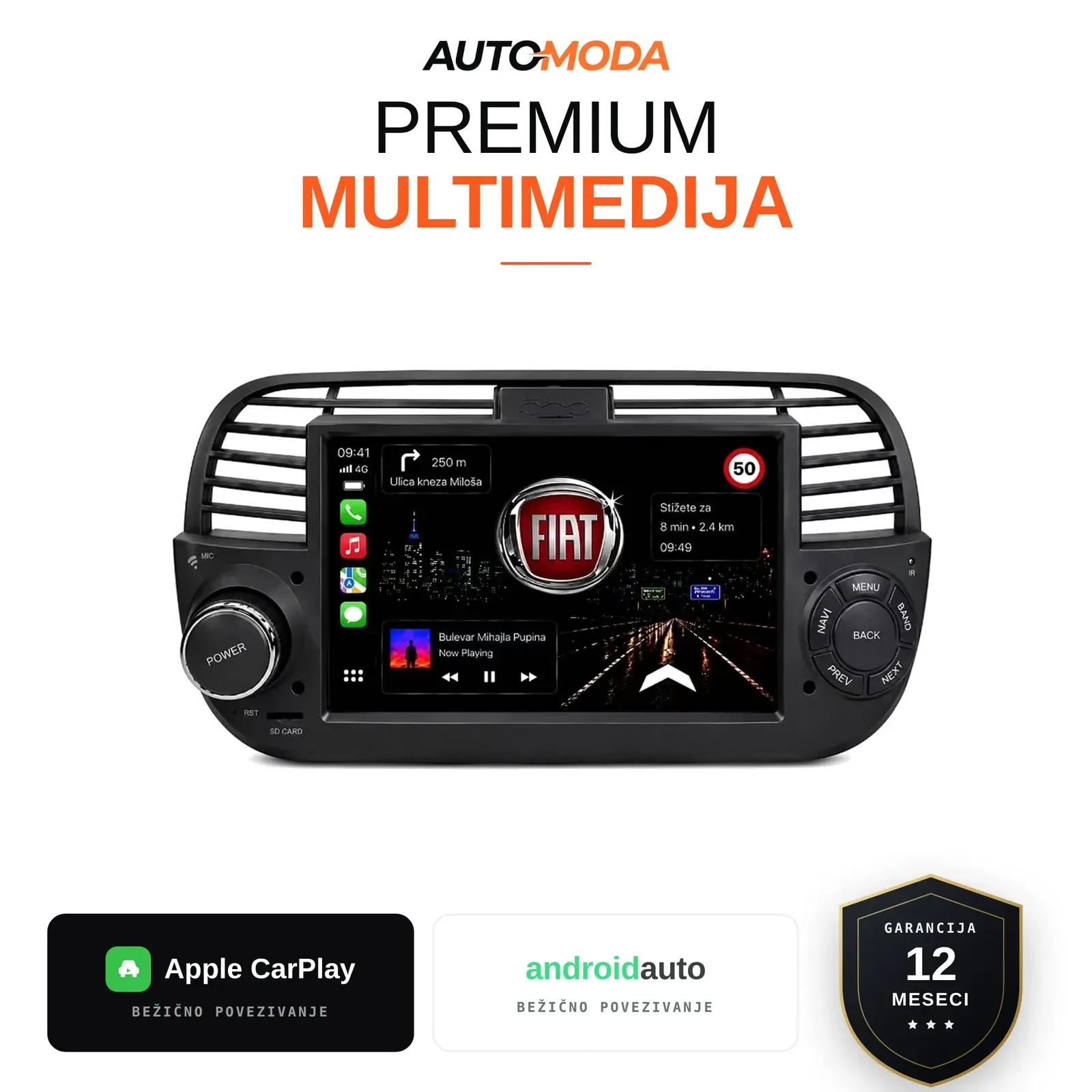 Fiat 500 multimedija 7"