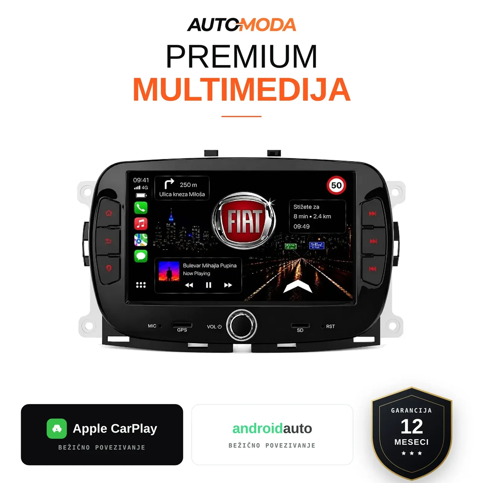 Fiat 500 multimedija 7"