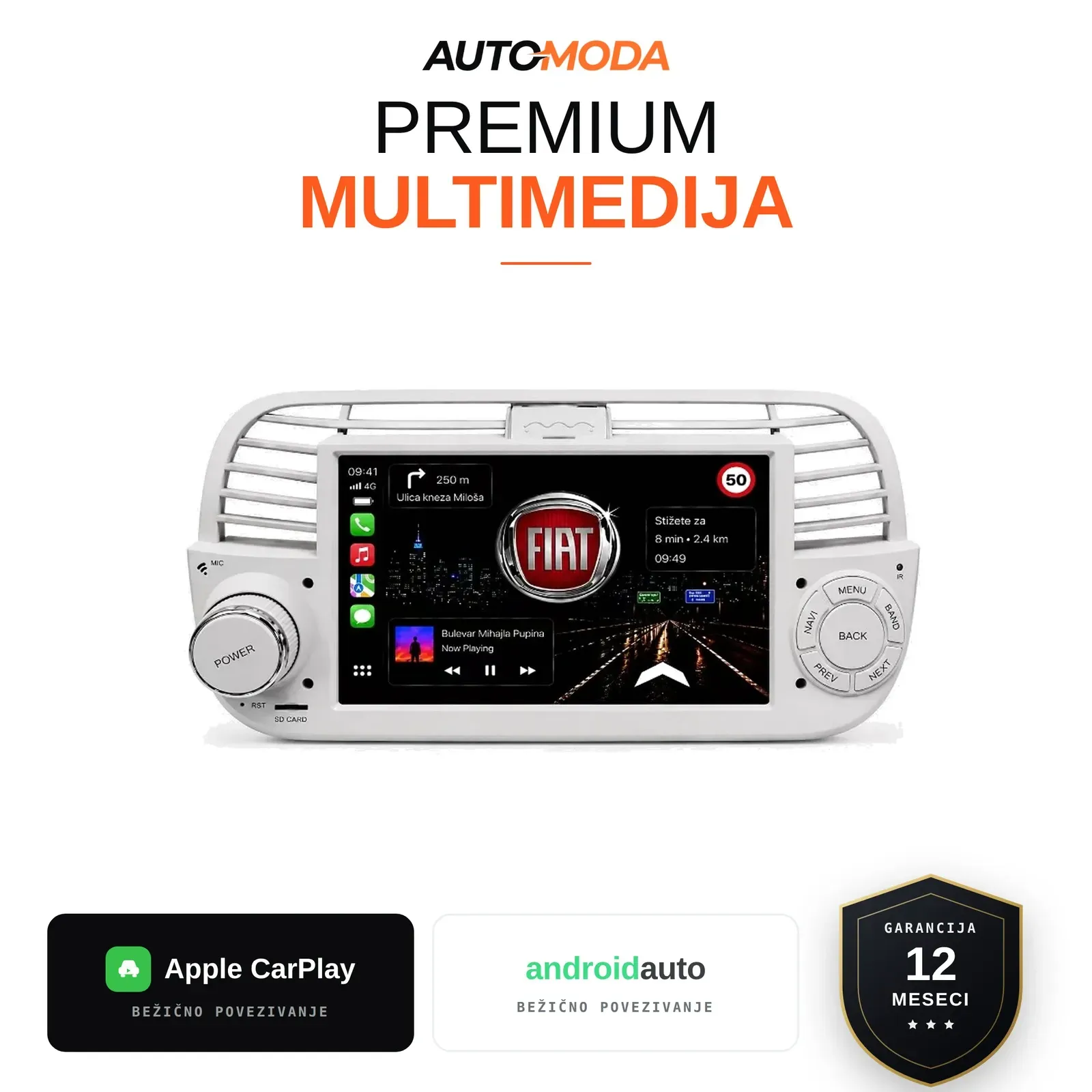 Fiat 500 multimedija 7"