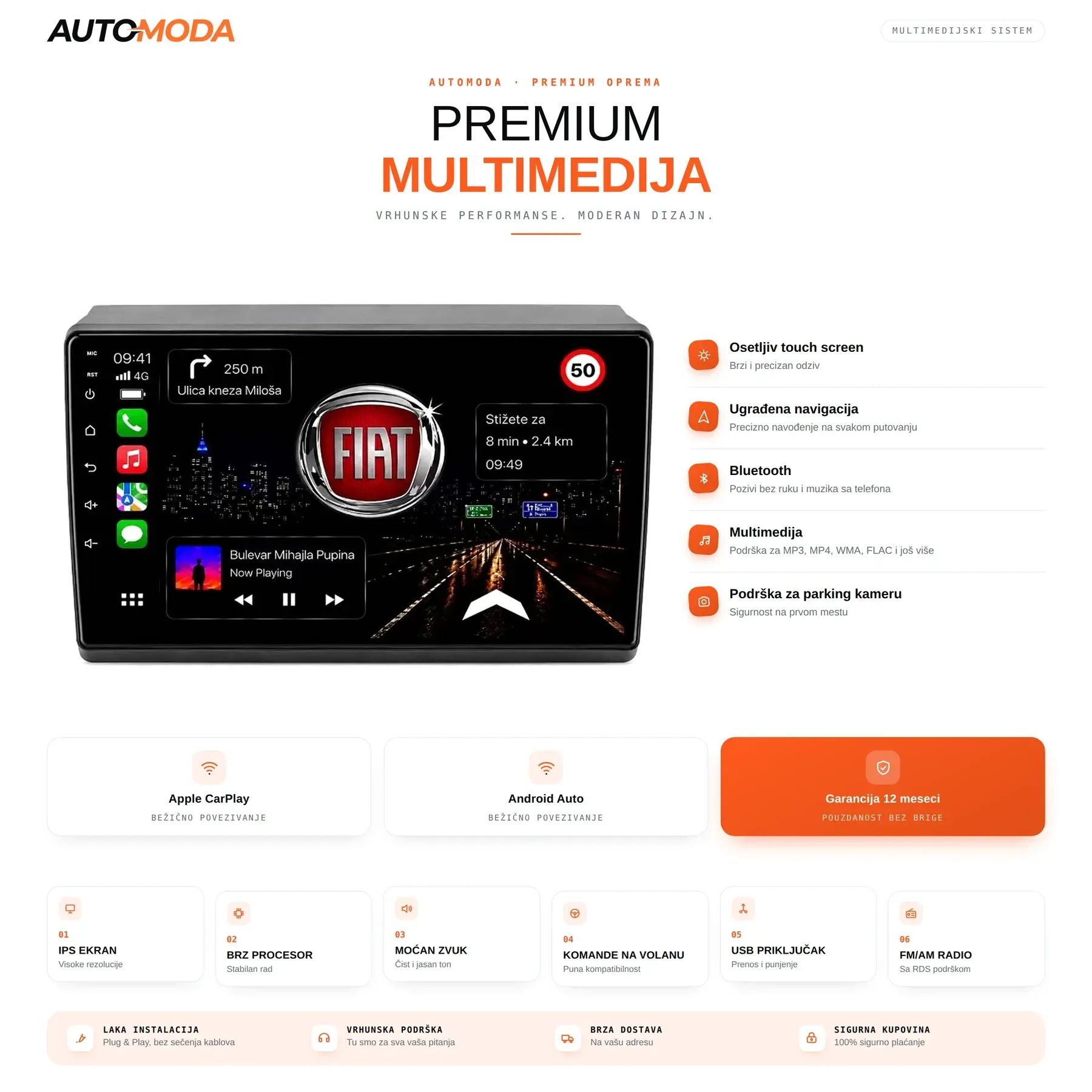 Fiat Ducato multimedija — touch screen, navigacija, Bluetooth, parking kamera i specifikacije