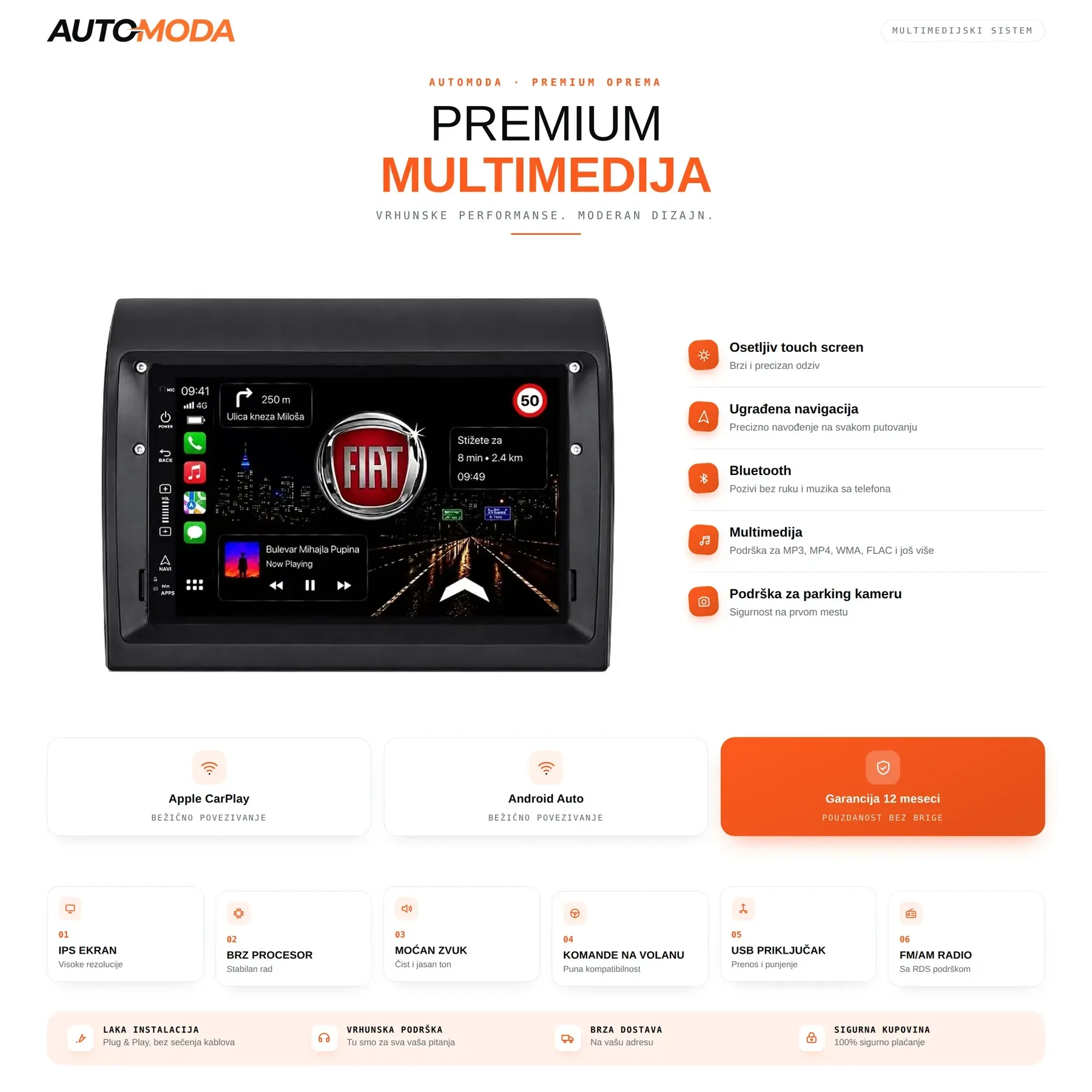 Fiat Ducato multimedija — touch screen, navigacija, Bluetooth, parking kamera i specifikacije