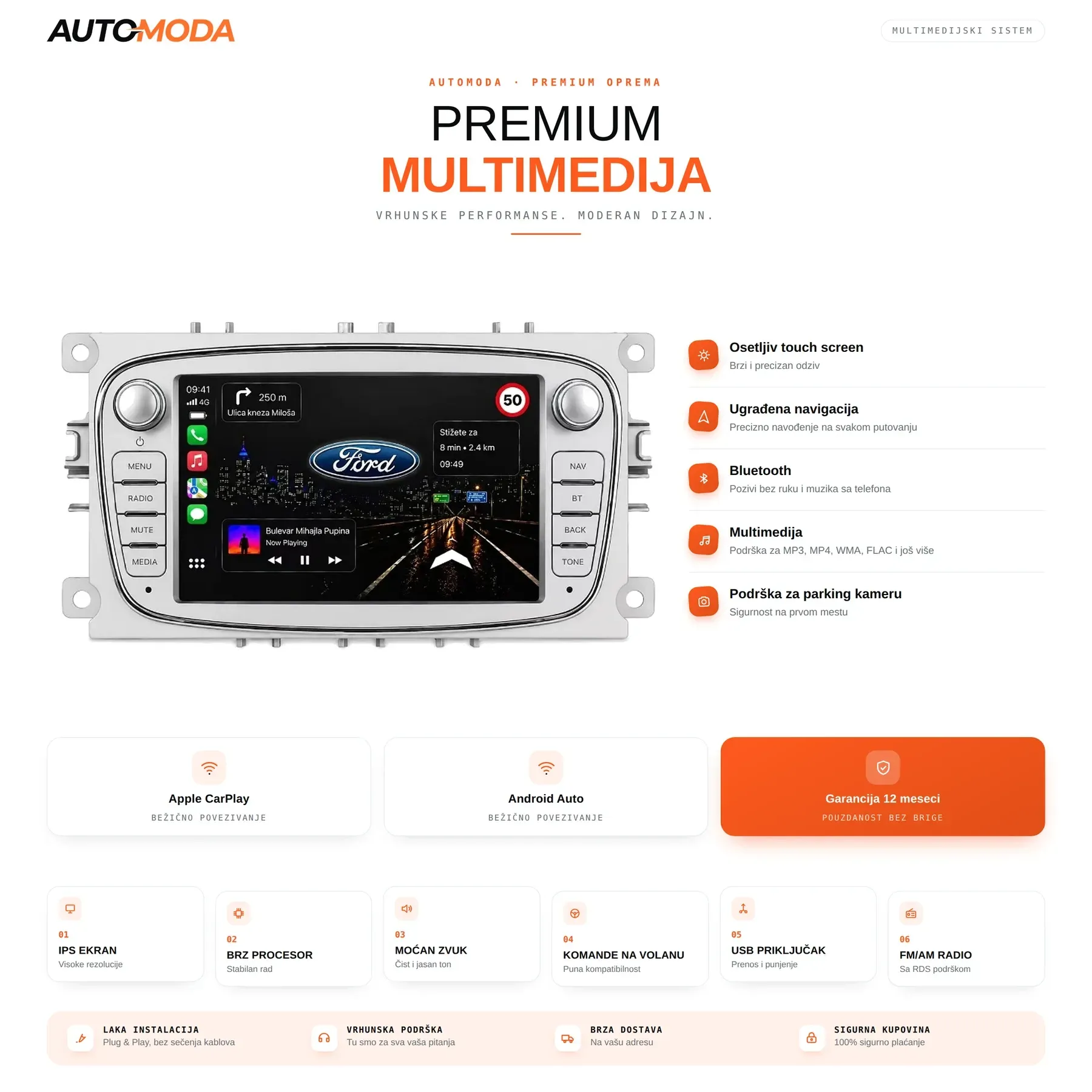 Ford multimedija — touch screen, navigacija, Bluetooth, parking kamera i specifikacije