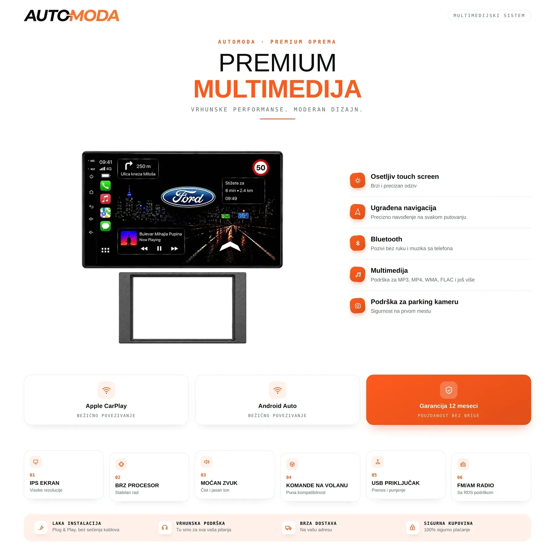 Ford multimedija — touch screen, navigacija, Bluetooth, parking kamera i specifikacije