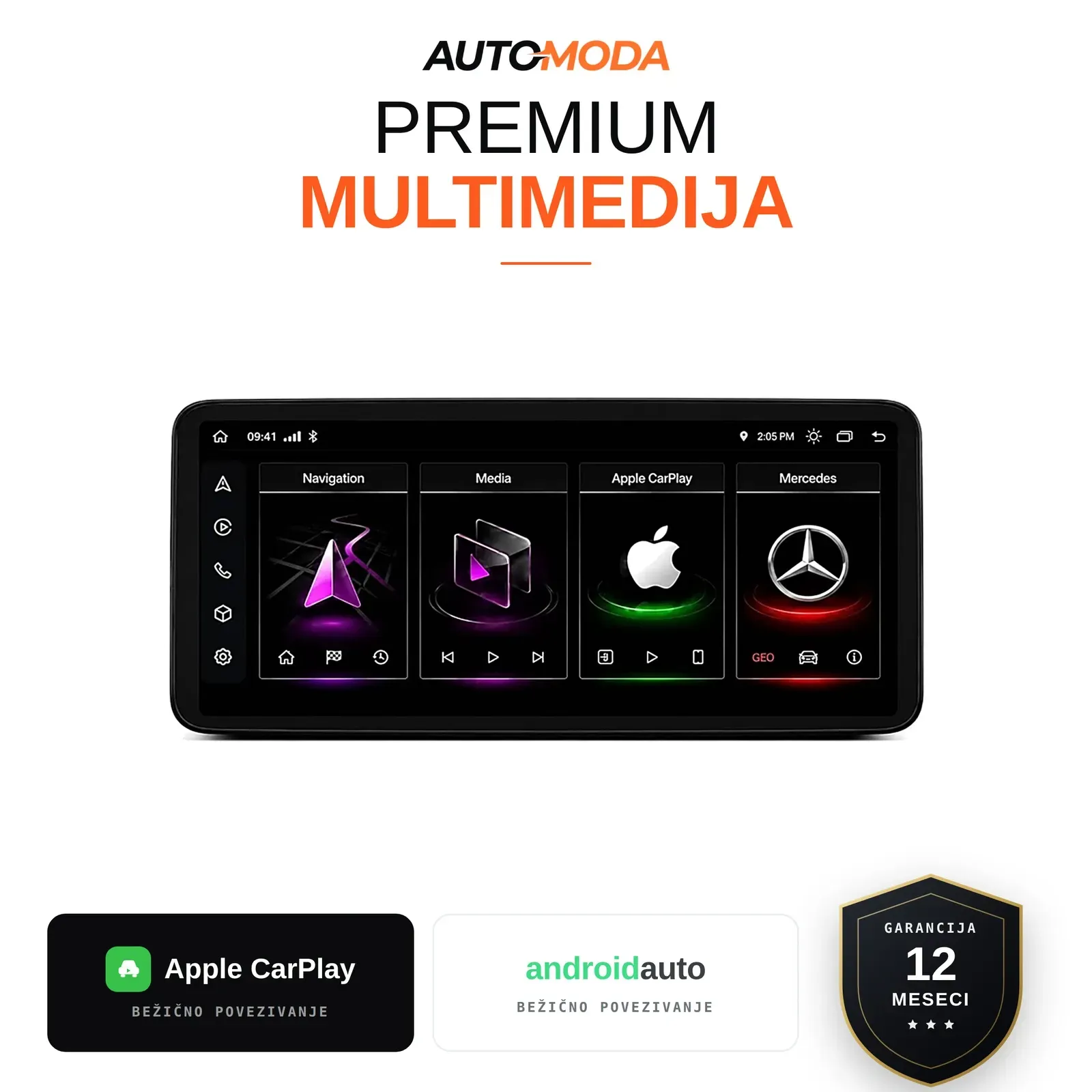 Mercedes C klasa W205 multimedija 10" — Android, CarPlay, navigacija