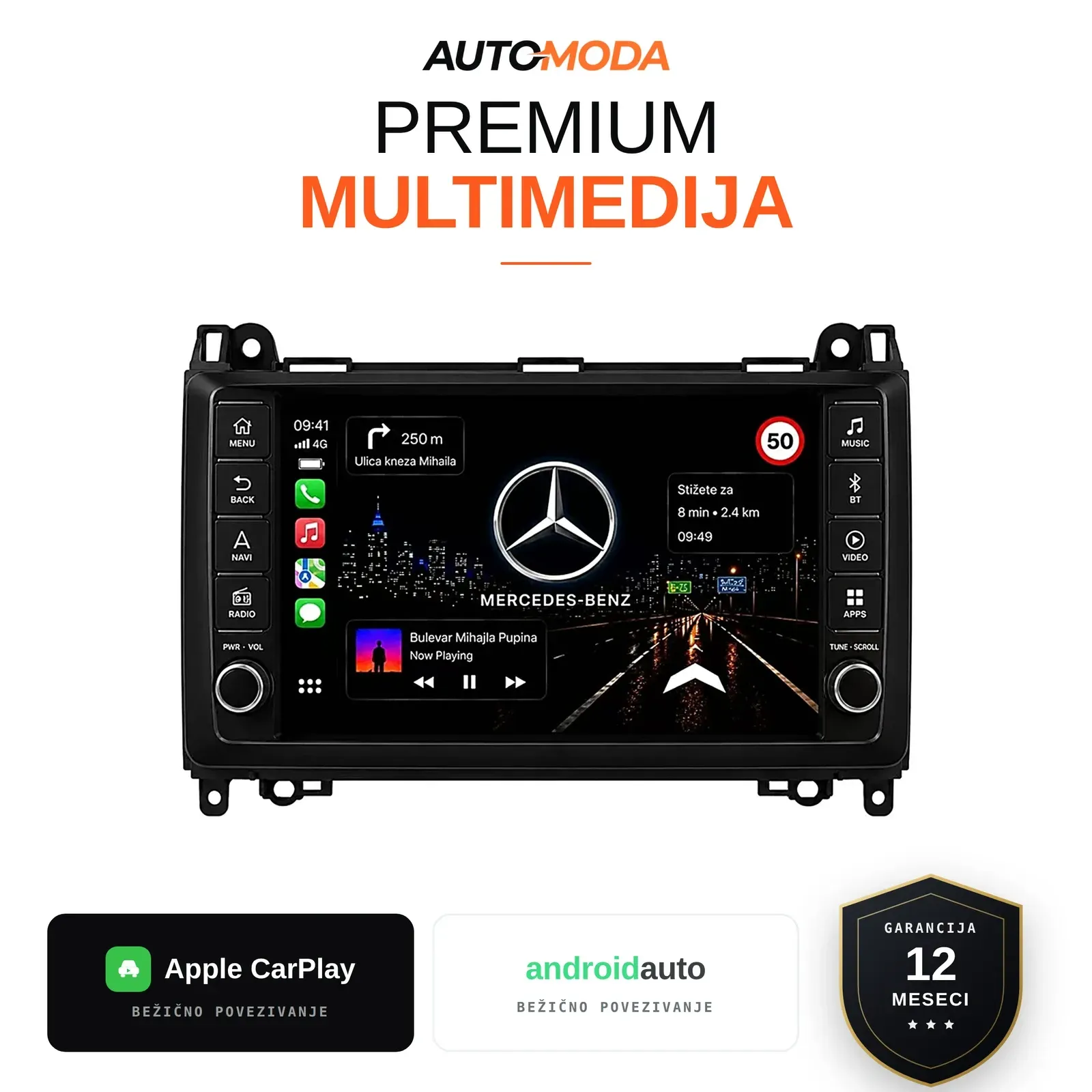 Mercedes A/B klasa, Sprinter, Vito, Viano multimedija 10" sa tasterima — Android, CarPlay, navigacija