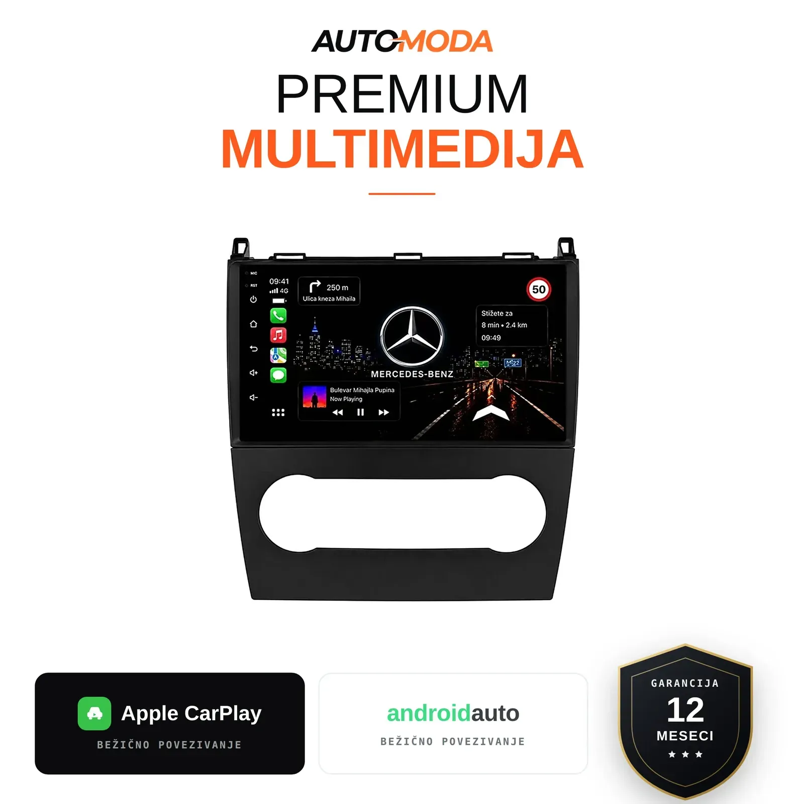 Mercedes A/B klasa multimedija 10" — Android, CarPlay, navigacija