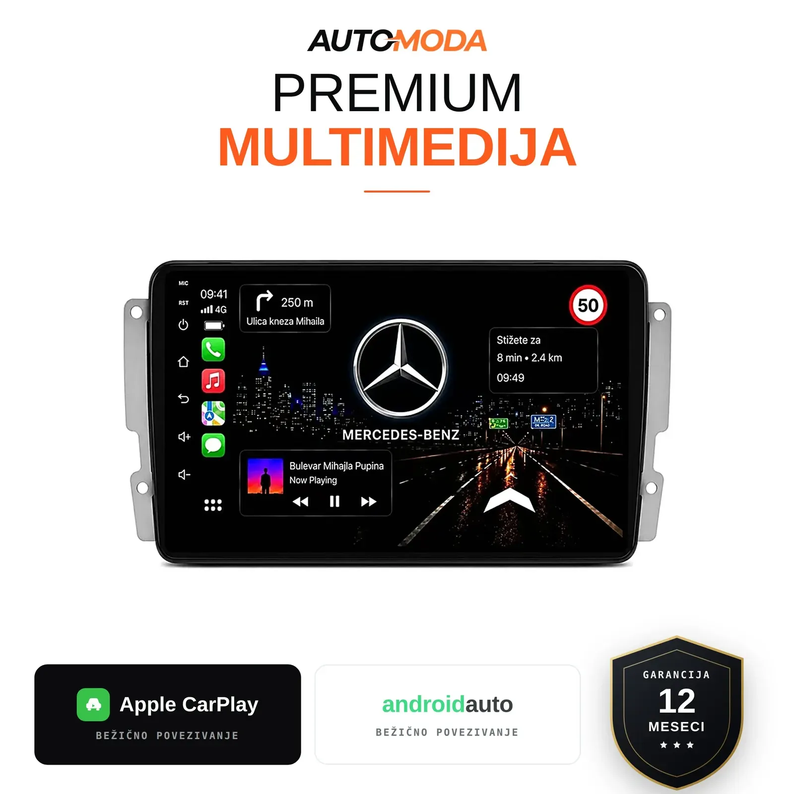 Mercedes C klasa multimedija 10" — Android, CarPlay, navigacija