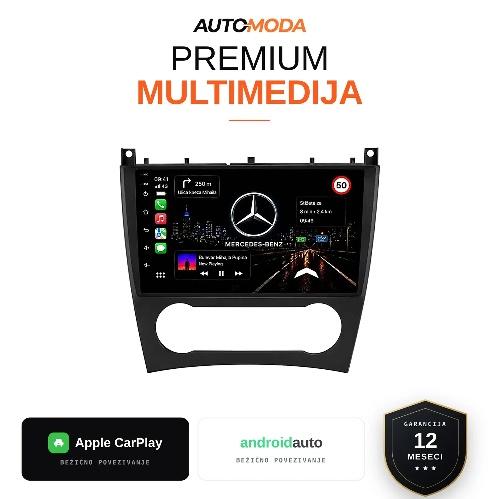 Mercedes C klasa multimedija 10" (verzija 2) — Android, CarPlay, navigacija