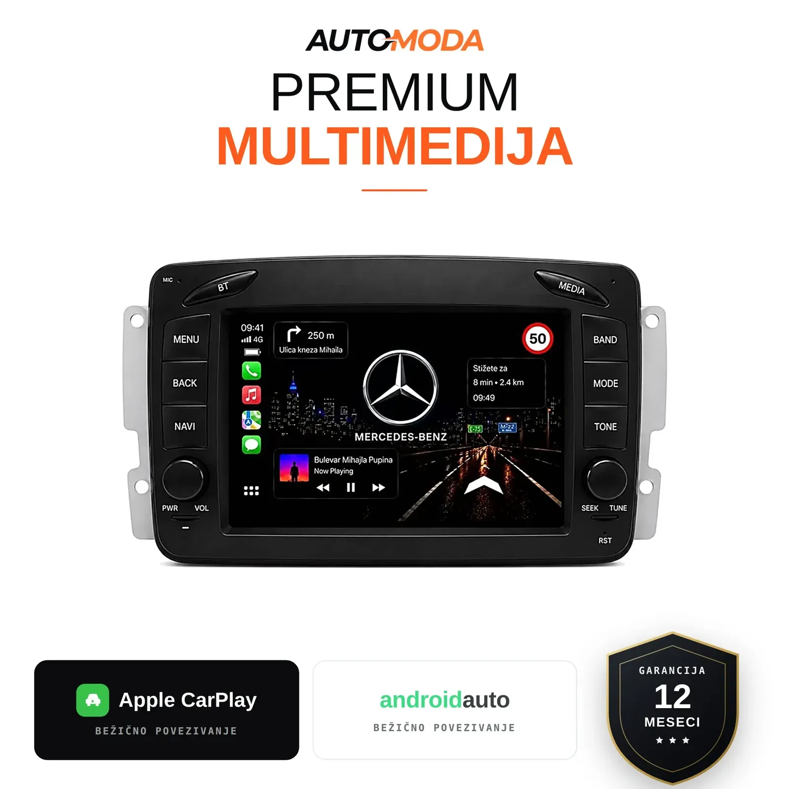 Mercedes C klasa multimedija 7" — Android, CarPlay, navigacija