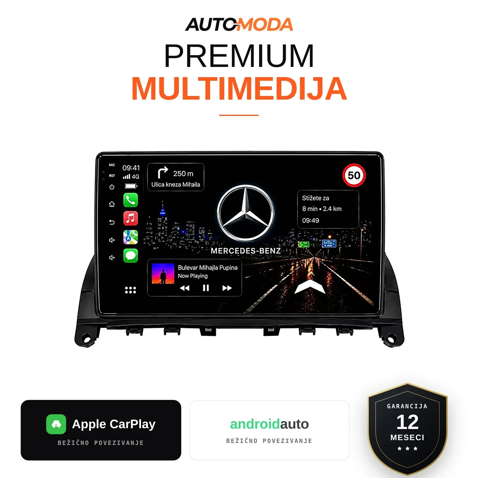 Mercedes C klasa W204 multimedija 10" — Android, CarPlay, navigacija