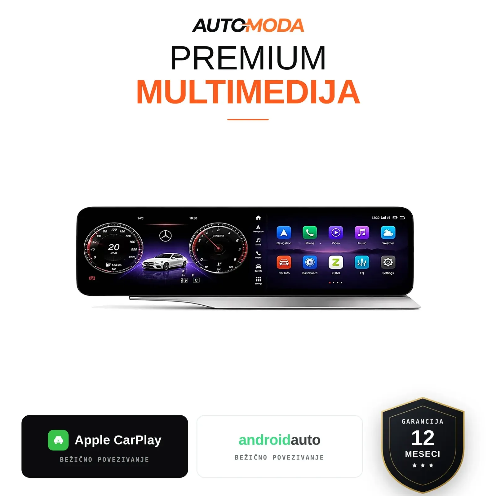 Mercedes C klasa W205 multimedija 12" (verzija 2) — digitalna tabla i multimedija, Android, CarPlay