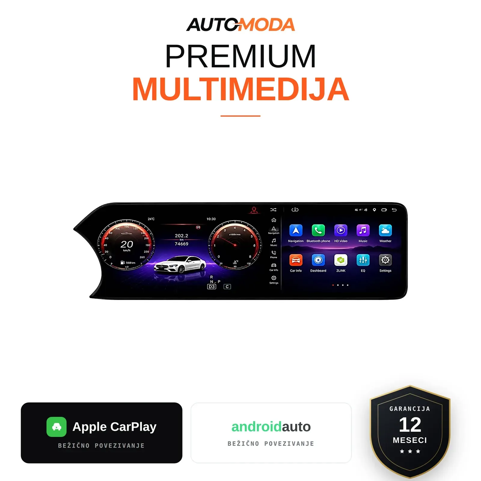 Mercedes C klasa W205 multimedija 12" — digitalna tabla i multimedija, Android, CarPlay