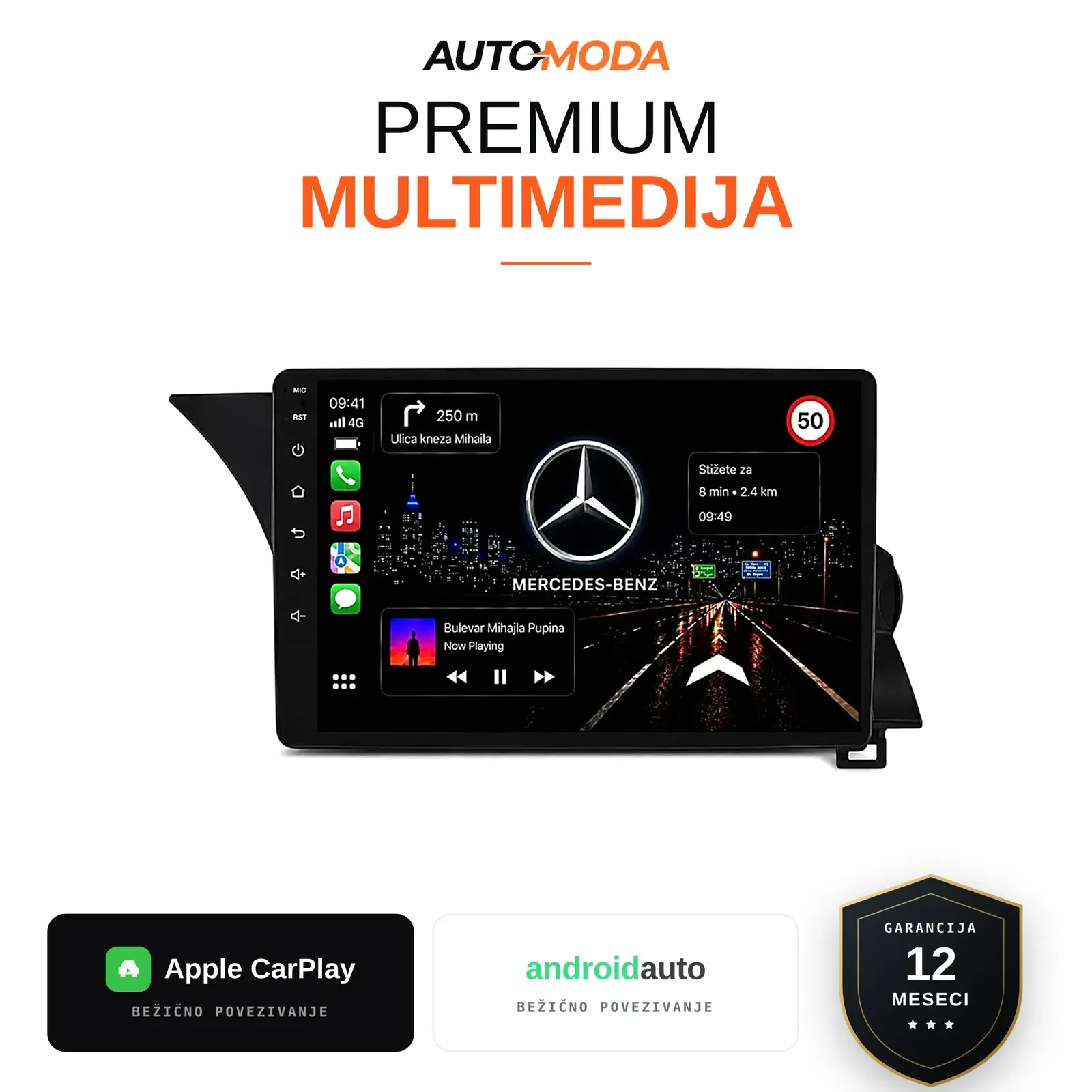 Mercedes GLK klasa multimedija 10" — Android, CarPlay, navigacija