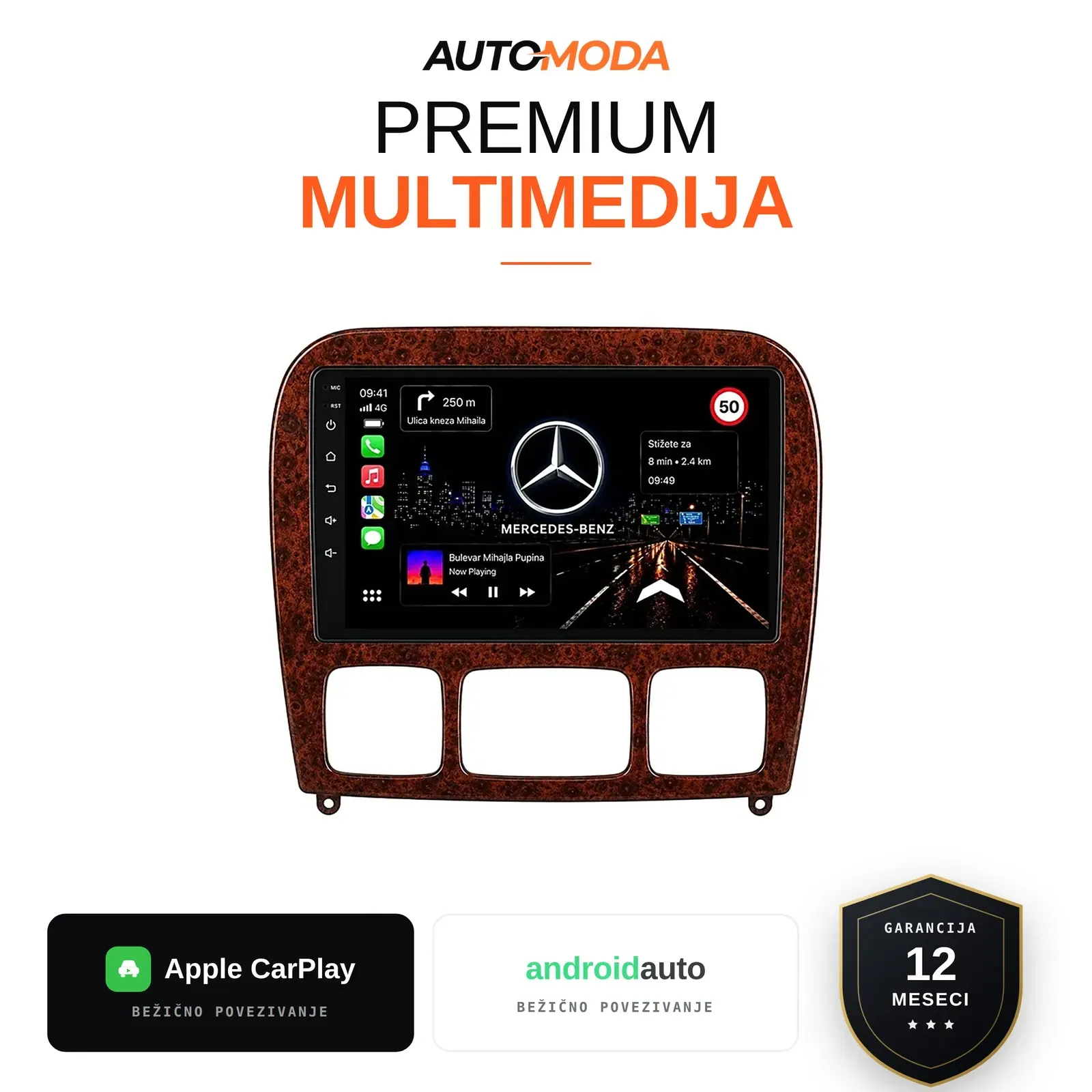 Mercedes S klasa multimedija 10" — Android, CarPlay, navigacija