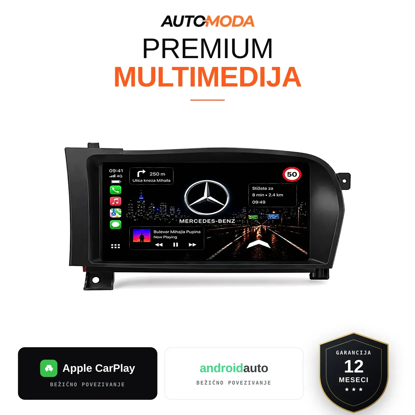 Mercedes S klasa multimedija 7" — Android, CarPlay, navigacija