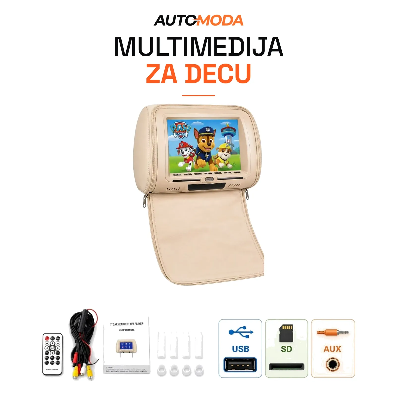 Monitor za decu u naslonu za glavu 7" (bež)