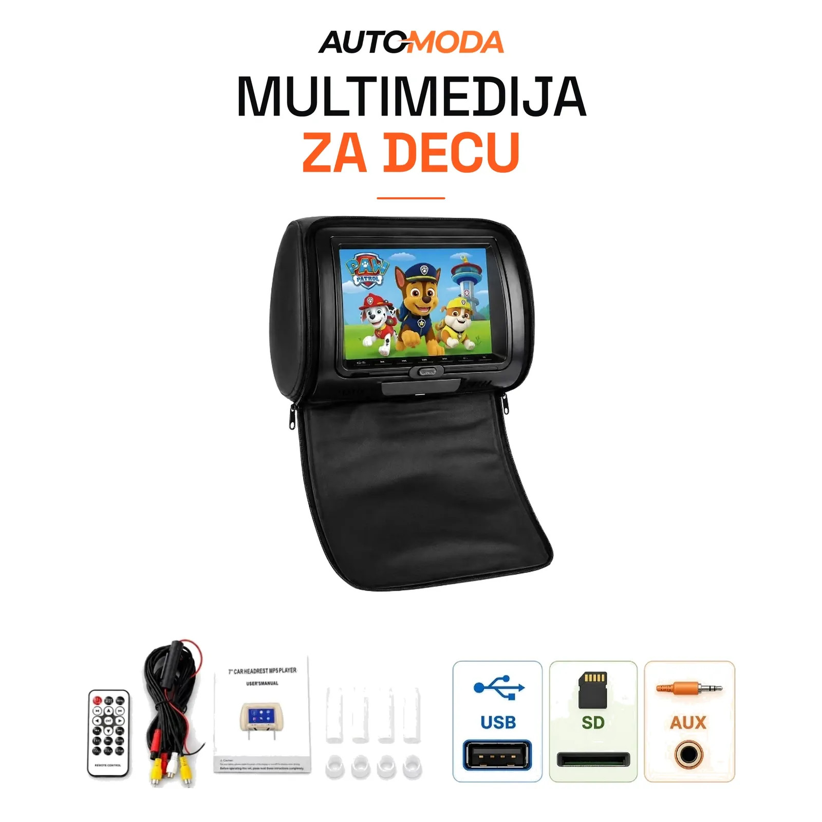Monitor za decu u naslonu za glavu 7" (crni)