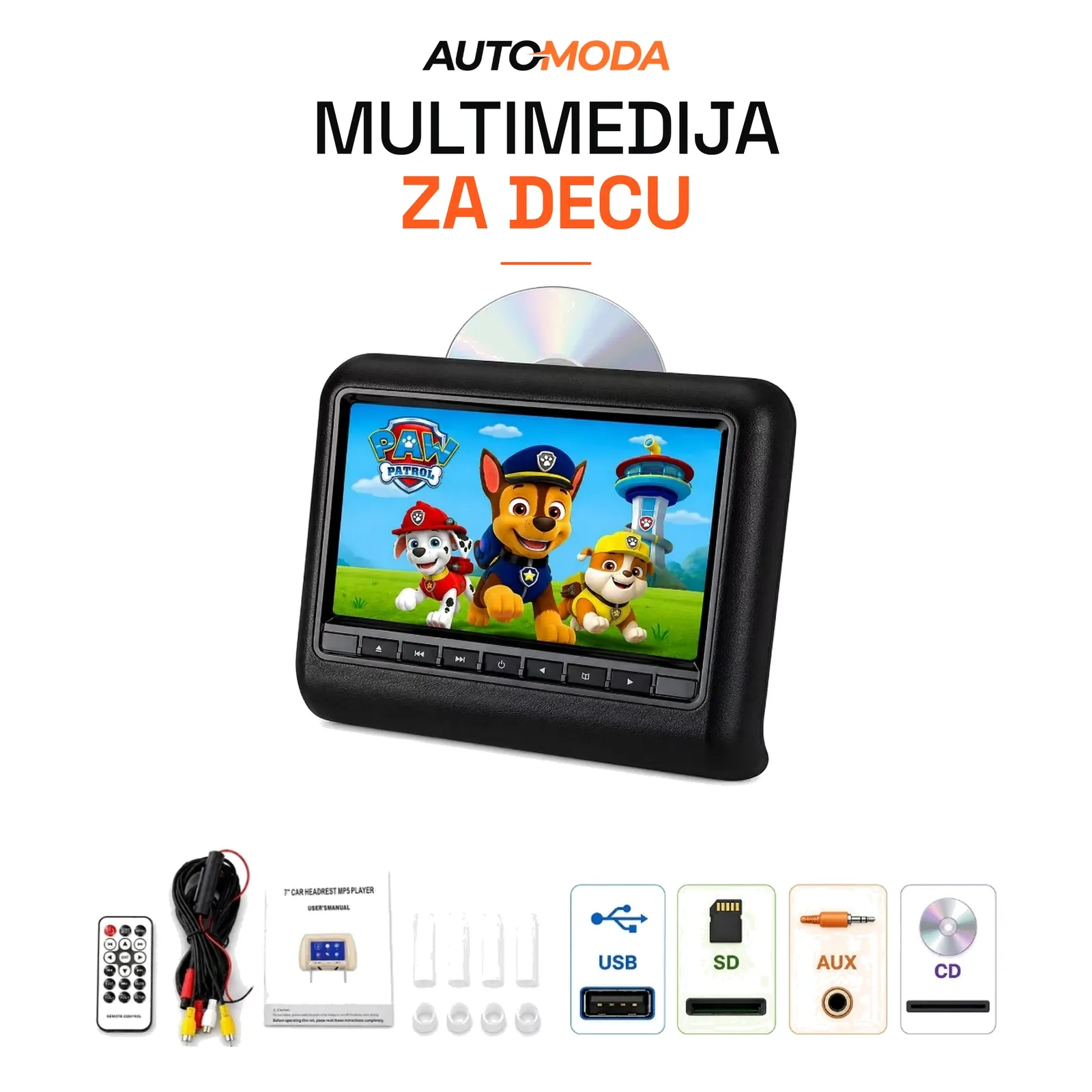 Monitor za decu u naslonu za glavu 9" sa DVD plejerom (crni)