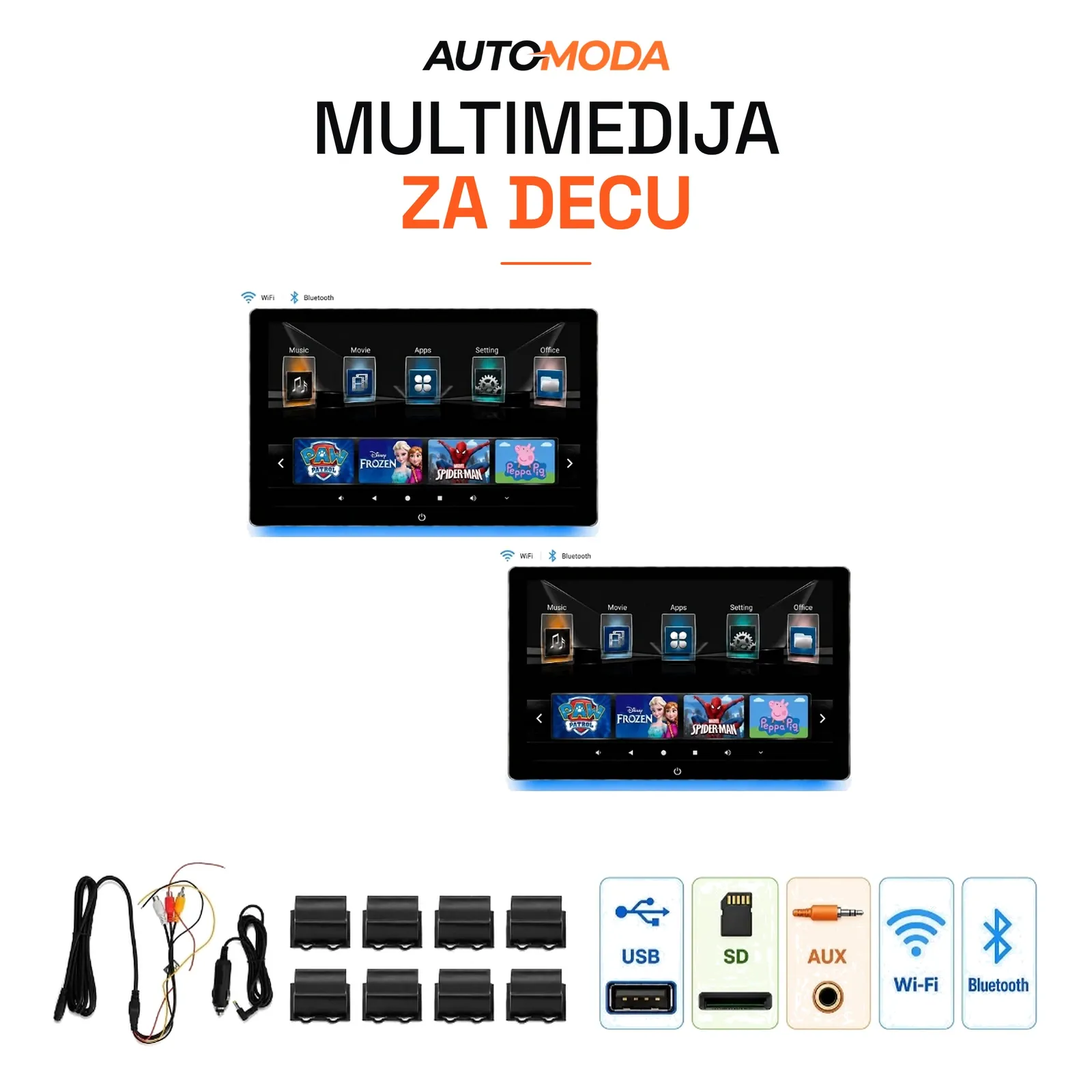 Monitori za decu u naslonu za glavu 10" Android, set 2 komada