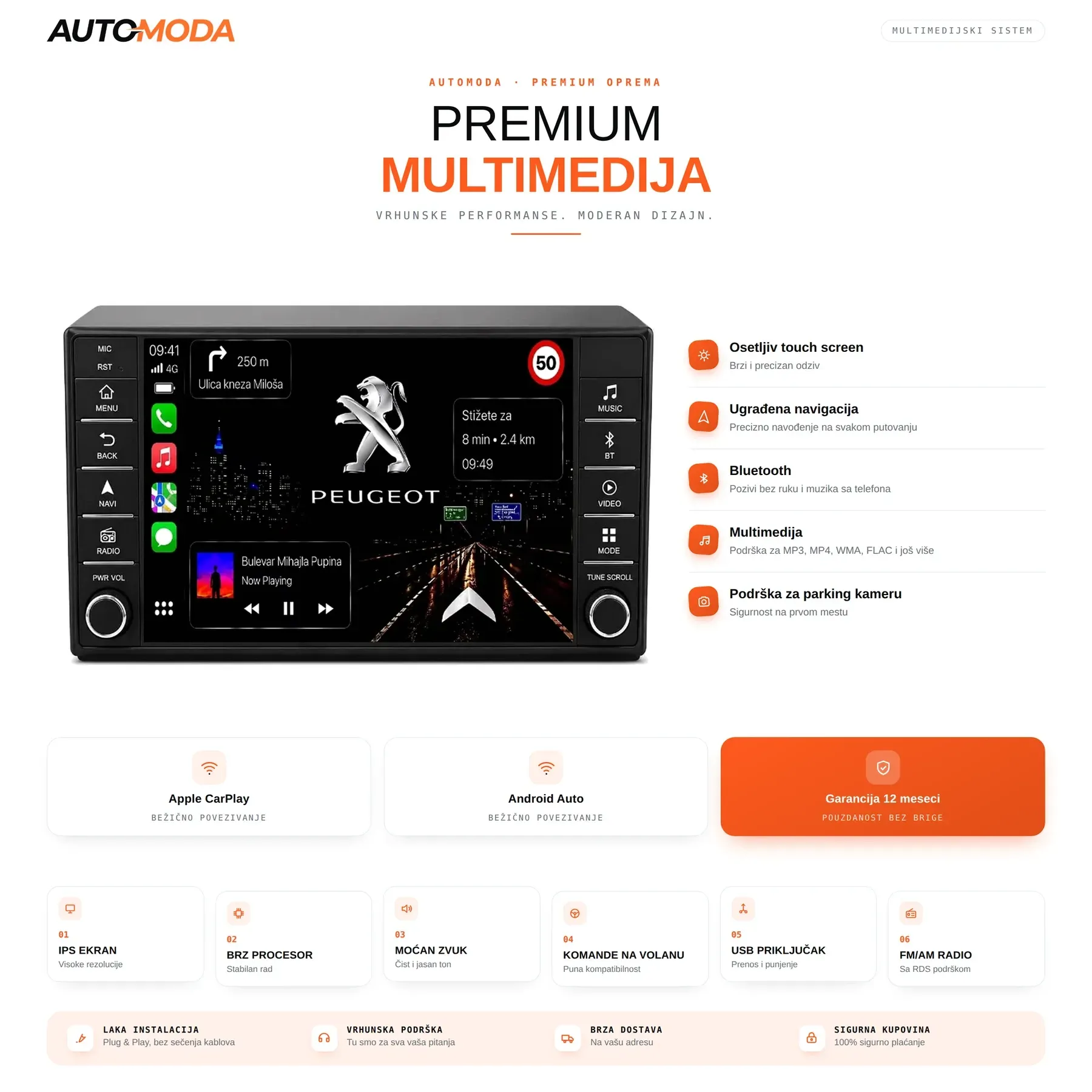 Peugeot Boxer multimedija — touch screen, navigacija, Bluetooth, parking kamera i specifikacije