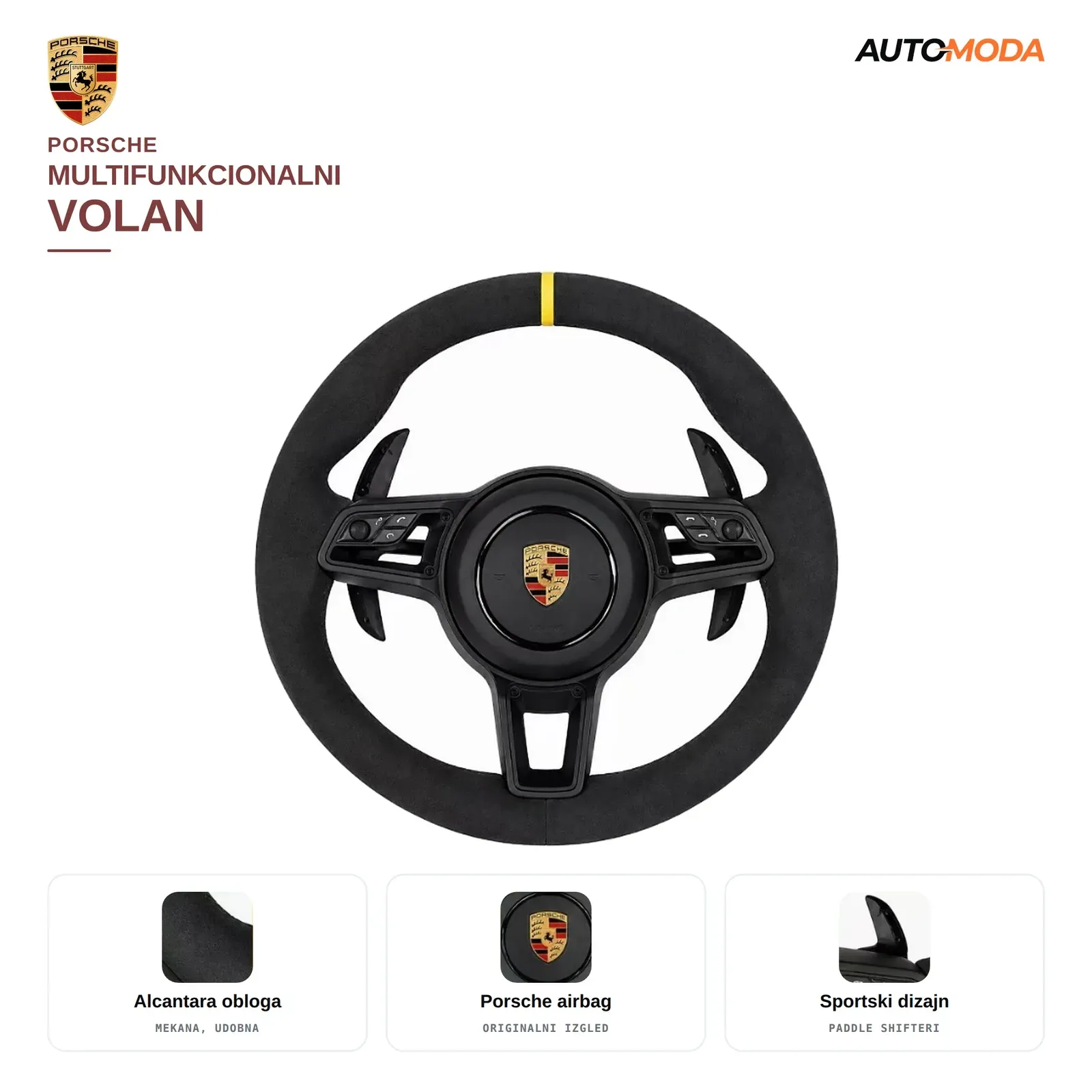 Porsche Multifunkcionalni volan Alcantara (Cayenne / Macan / Panamera / 911 / Taycan / Boxster / Cayman)