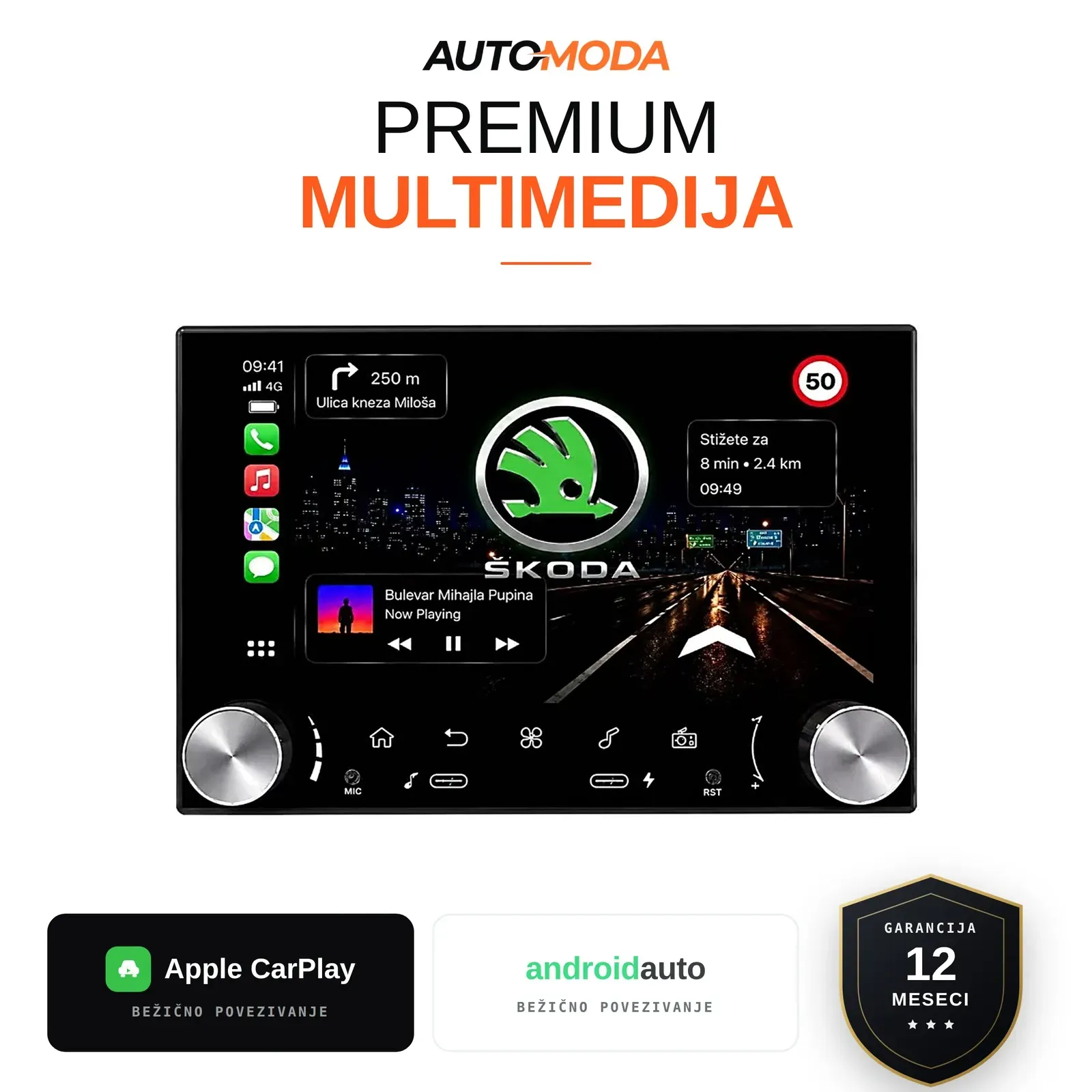Skoda multimedija 7" (dva obrtna dugmeta)