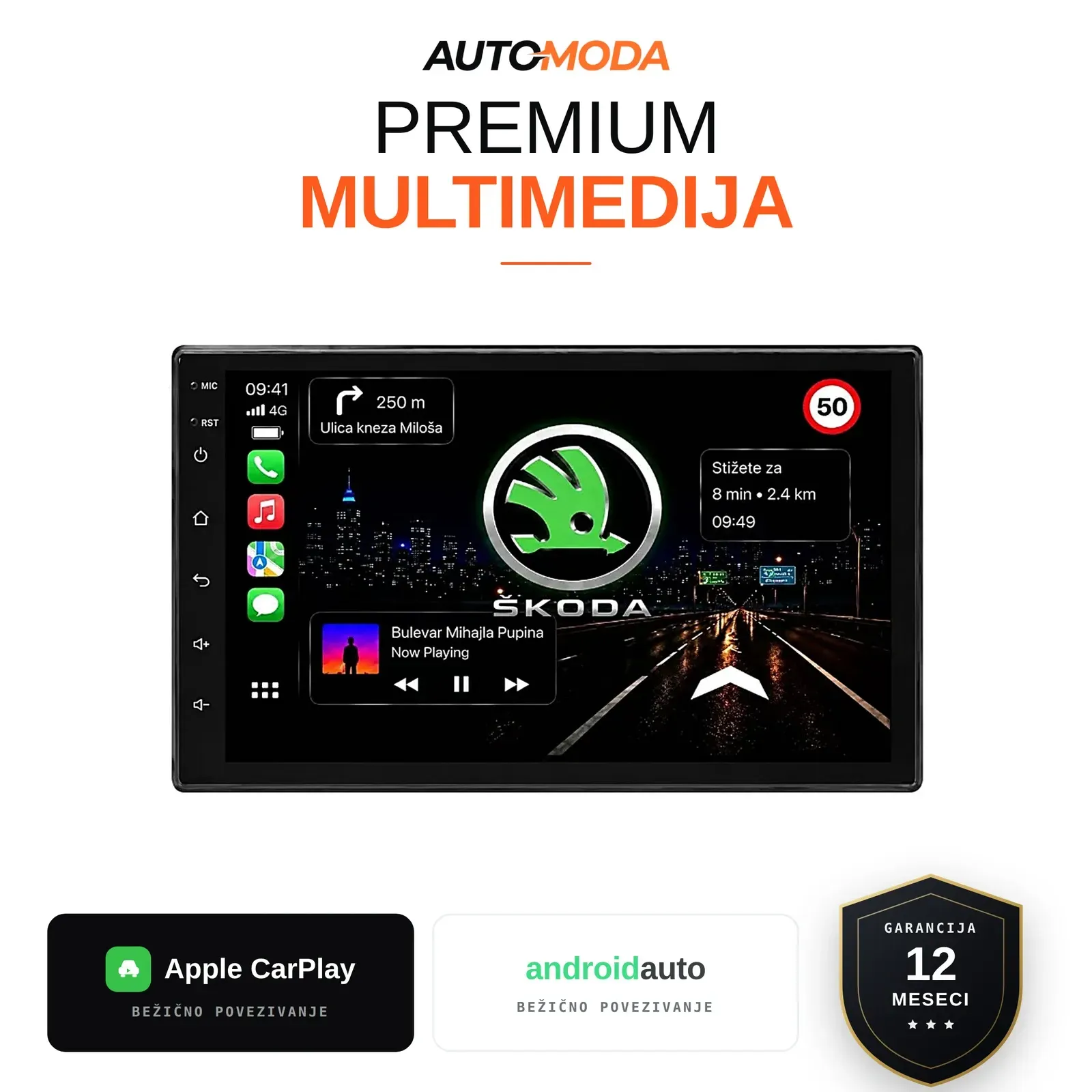 Skoda multimedija 7" (uska maska, bez dugmadi)