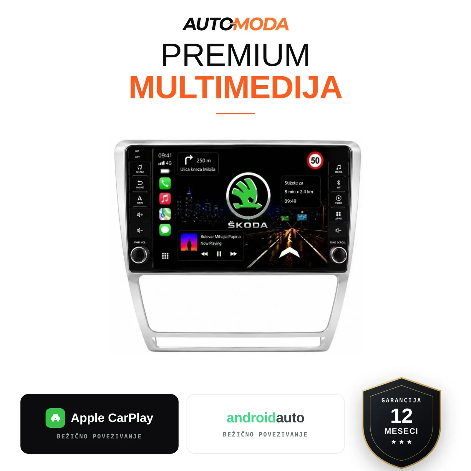 Skoda Octavia A5 multimedija 10" (hromirana maska, puna dugmad)