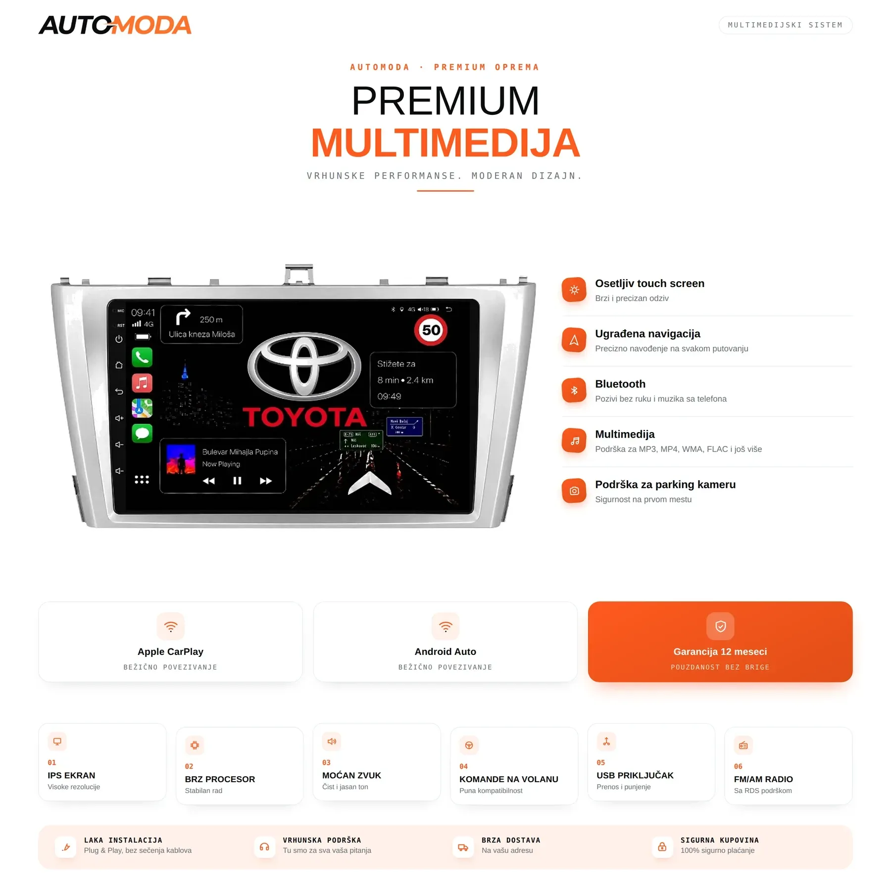Toyota Avensis Novi Tip multimedija — touch screen, navigacija, Bluetooth, parking kamera i specifikacije