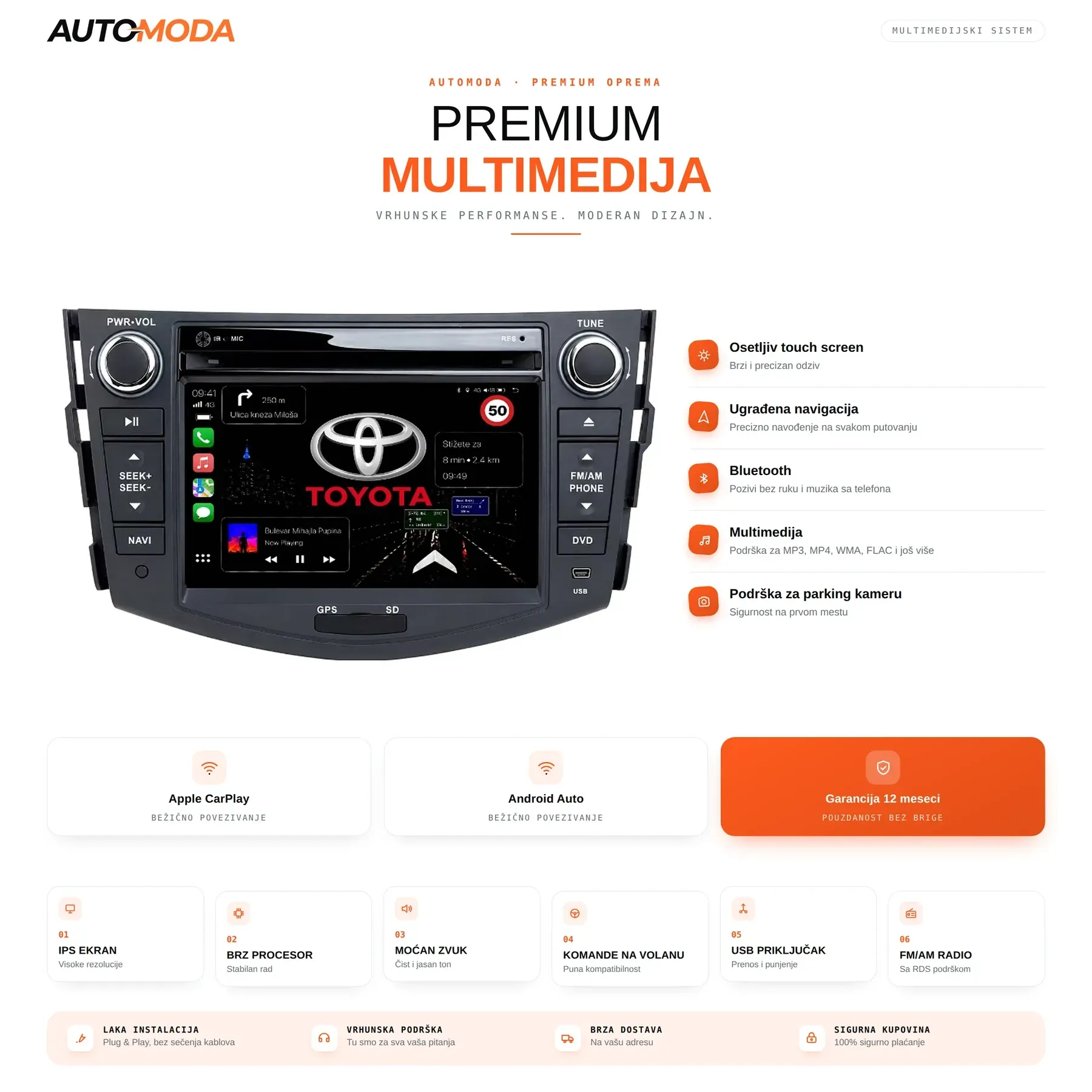 Toyota RAV4 multimedija — touch screen, navigacija, Bluetooth, parking kamera i specifikacije